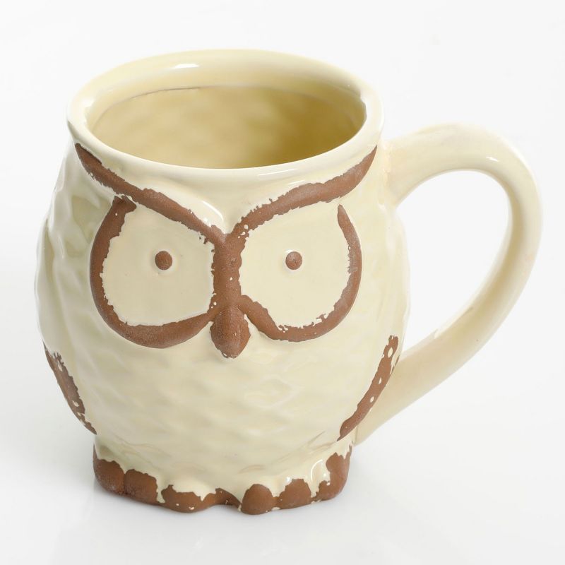 Gibson 4 Piece Nocturnal Gaze 18 Ounce Stoneware Owl Mug Set in Assorted Colors