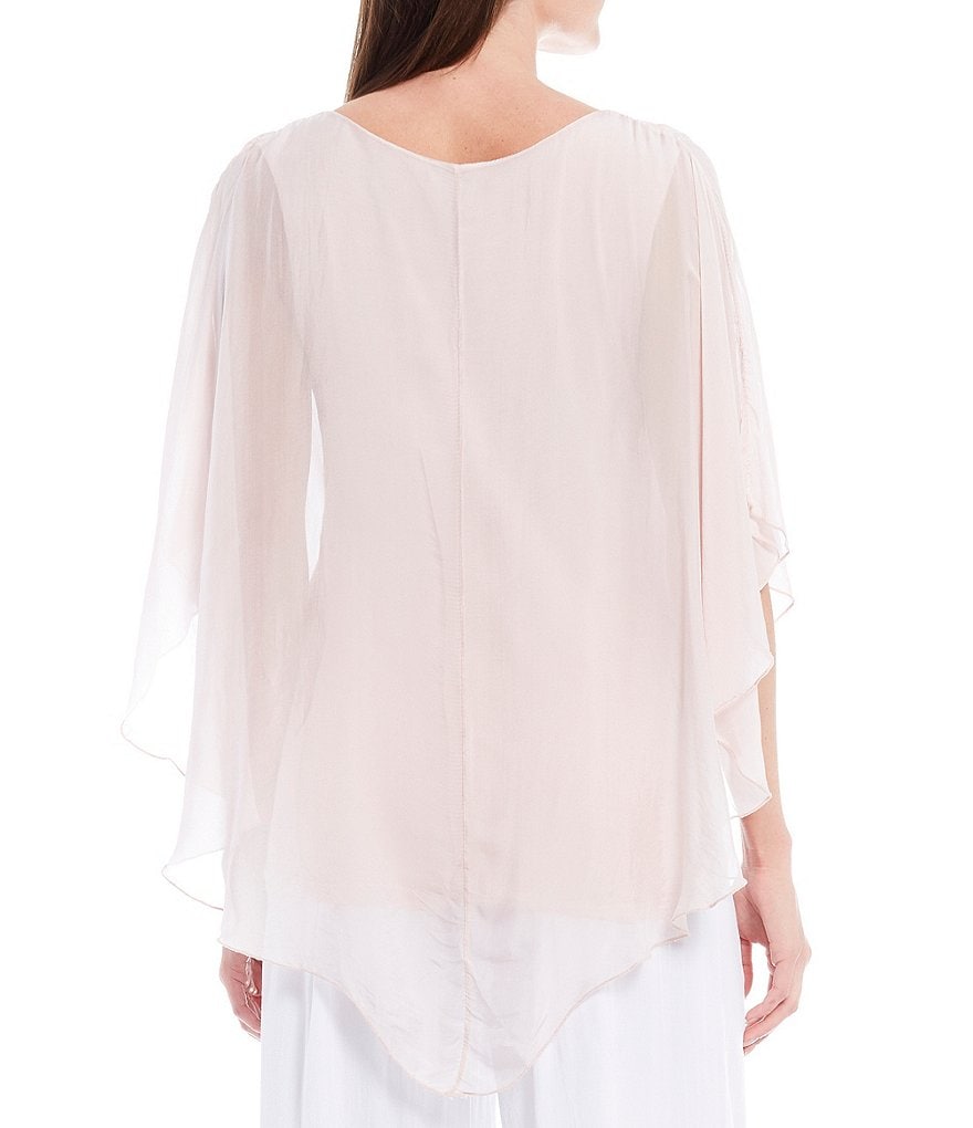 M Made in Italy 3/4 Sleeve Asymmetrical Hem Silky Woven Top