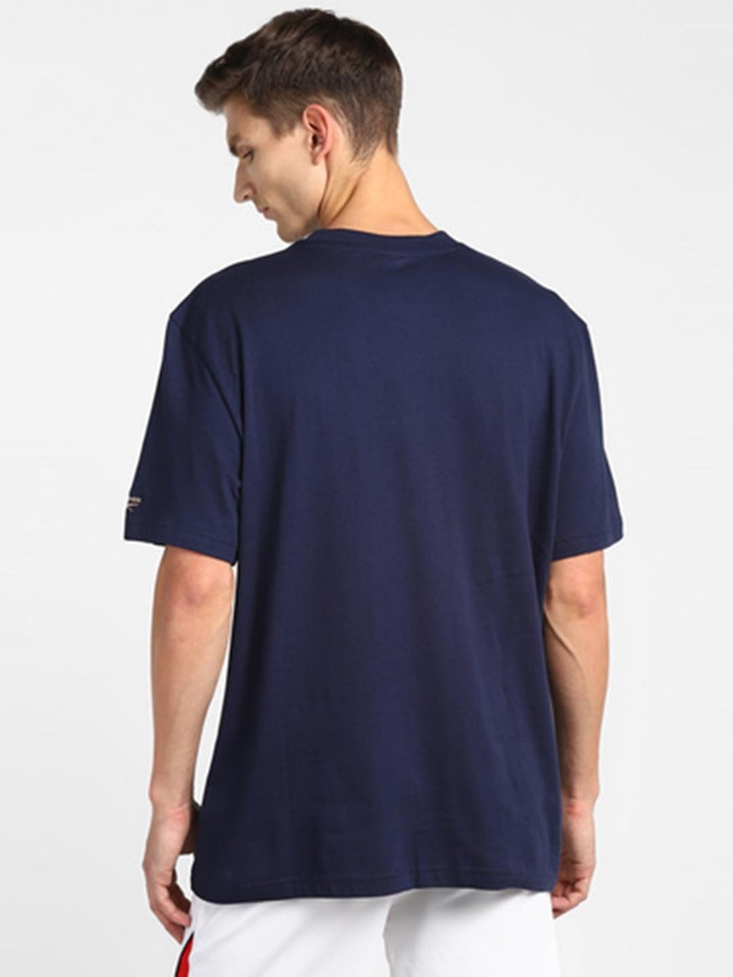Reebok Navy Cotton Relaxed Fit Printed T-Shirt