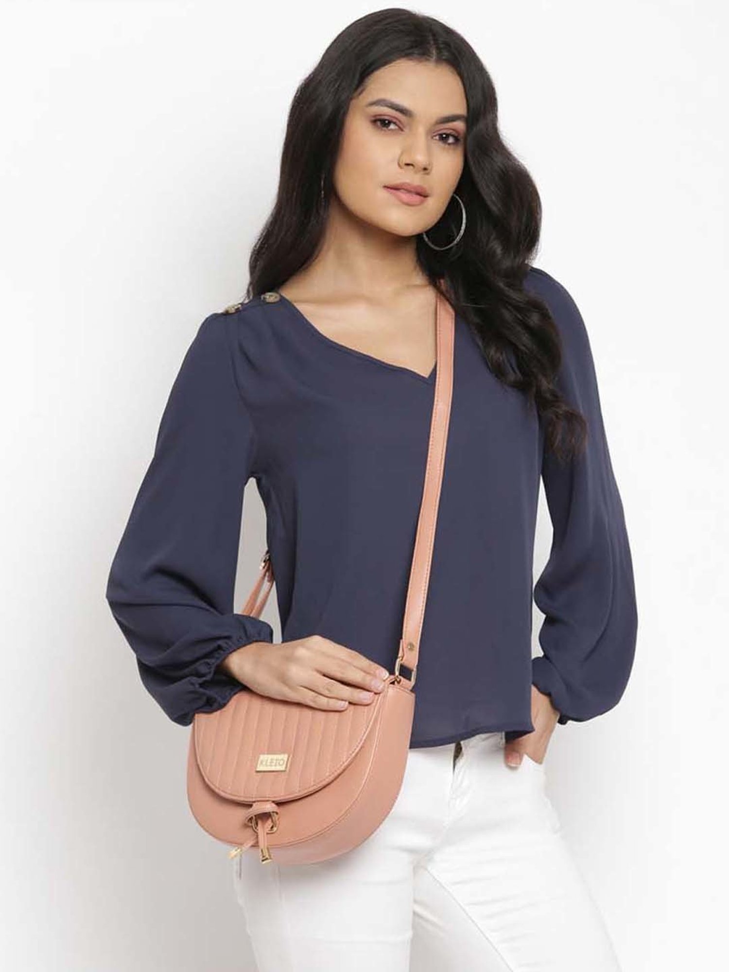 KLEIO Pink Quilted Medium Sling Handbag