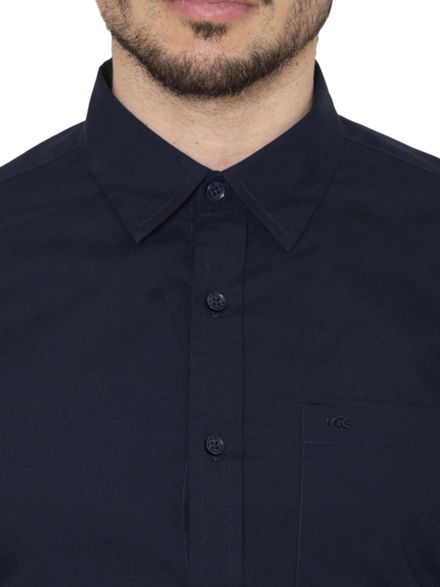 Allen Cooper Blue Cotton Regular Fit Shirts