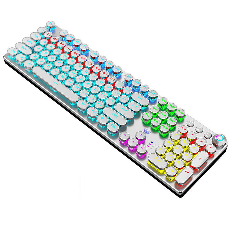 AULA Steampunk Gaming Mechanical Keyboard Metal Panel Round Retro Keycap Backlit Wired Computer Peripherals for Desktop Laptop