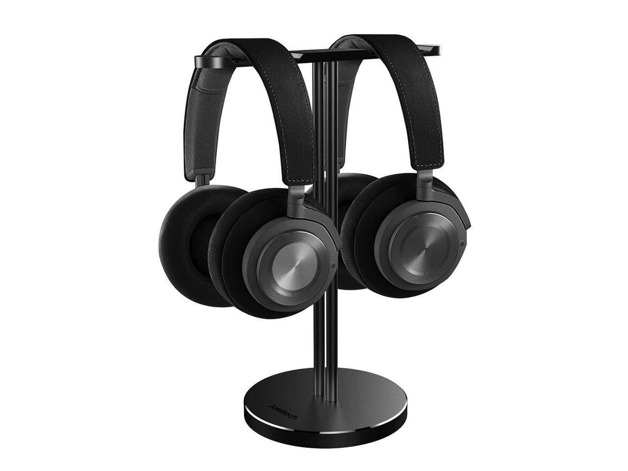 Double Headphones Stand, Aluminum Alloy Desk 3 Headset Holder Supporting Desktop Earphone Hanger Mount Storage Rack with Heavy Base for Home and Office Display Spacegrey