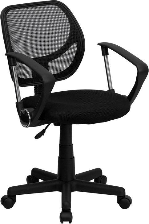 Low Back Black Mesh Swivel Task Office Chair with Curved Square Back and Arms