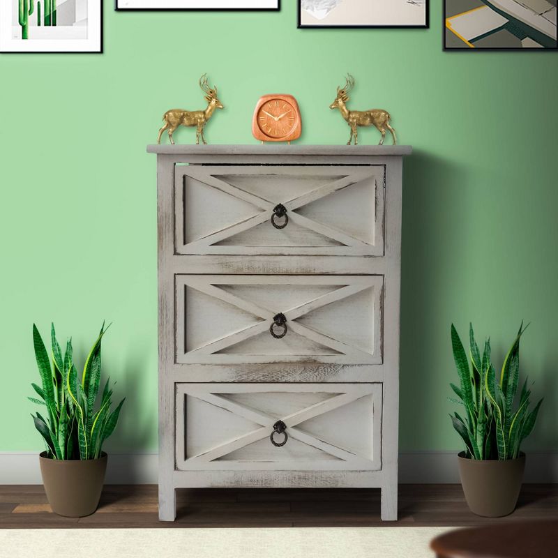 25.59" 3 Drawer Wooden Storage Cabinet with X Shape Design and Ring Pulls Heathered White - The Urban Port