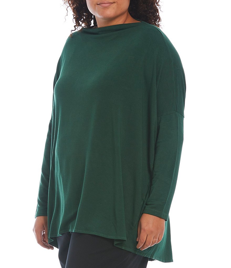 Bryn Walker Plus Size Dimitri French Terry Dolman Long Sleeve Drape Boat Neck Tunic
