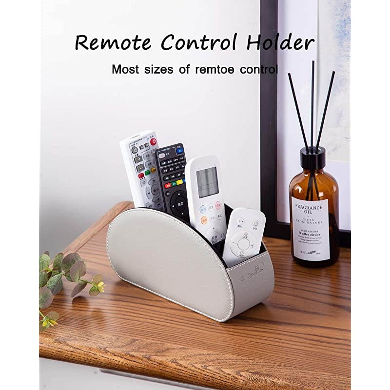 Remote Control Holders Organizer Box with 5 Compartment PU Leather Multi-functional Office Organization and Storage Caddy Store Remote Holders,Brush,Pencil,Glasses and Media Player (2GARY)