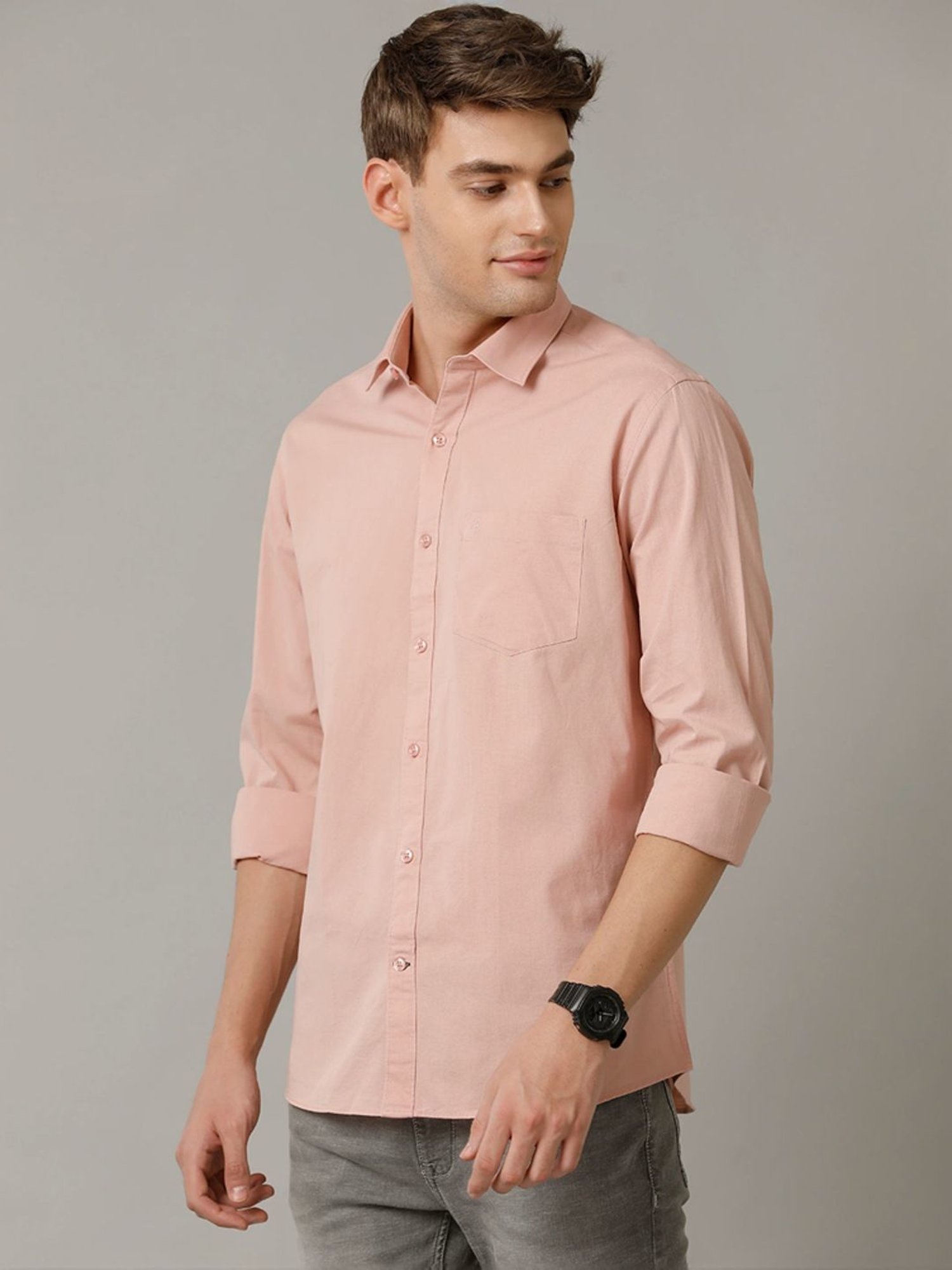Cavallo By Linen Club Peach Linen Contemporary Fit Shirt