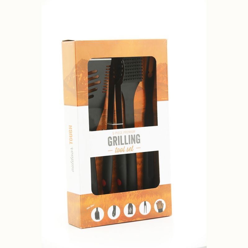 Yukon Glory Signature Edition 5 Piece Grilling Tools Set, Matte-Black Durable Stainless Steel BBQ Accessories, Includes Set of BBQ Gloves.