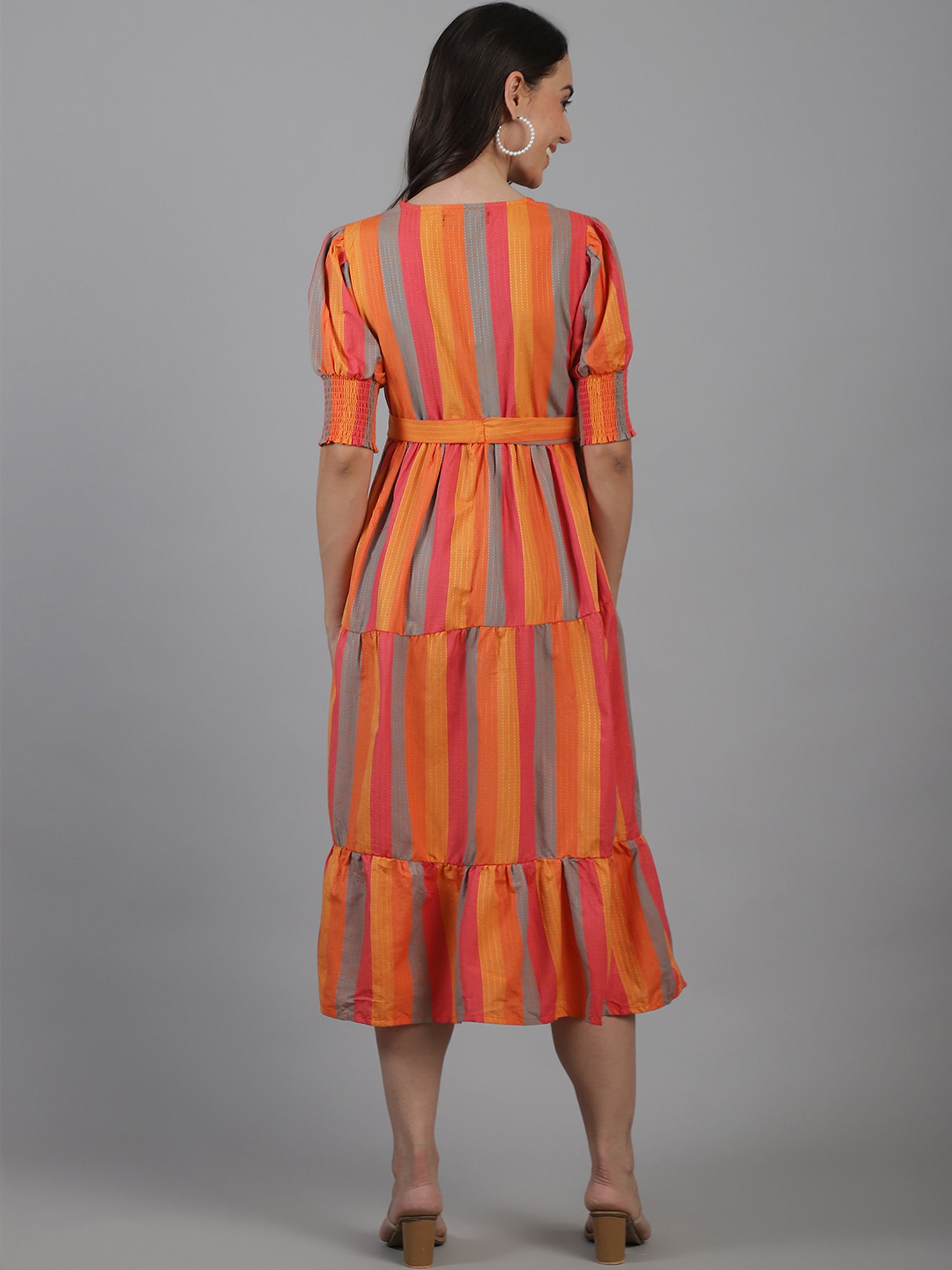 Moms Maternity Orange Striped Maternity Midi Dress