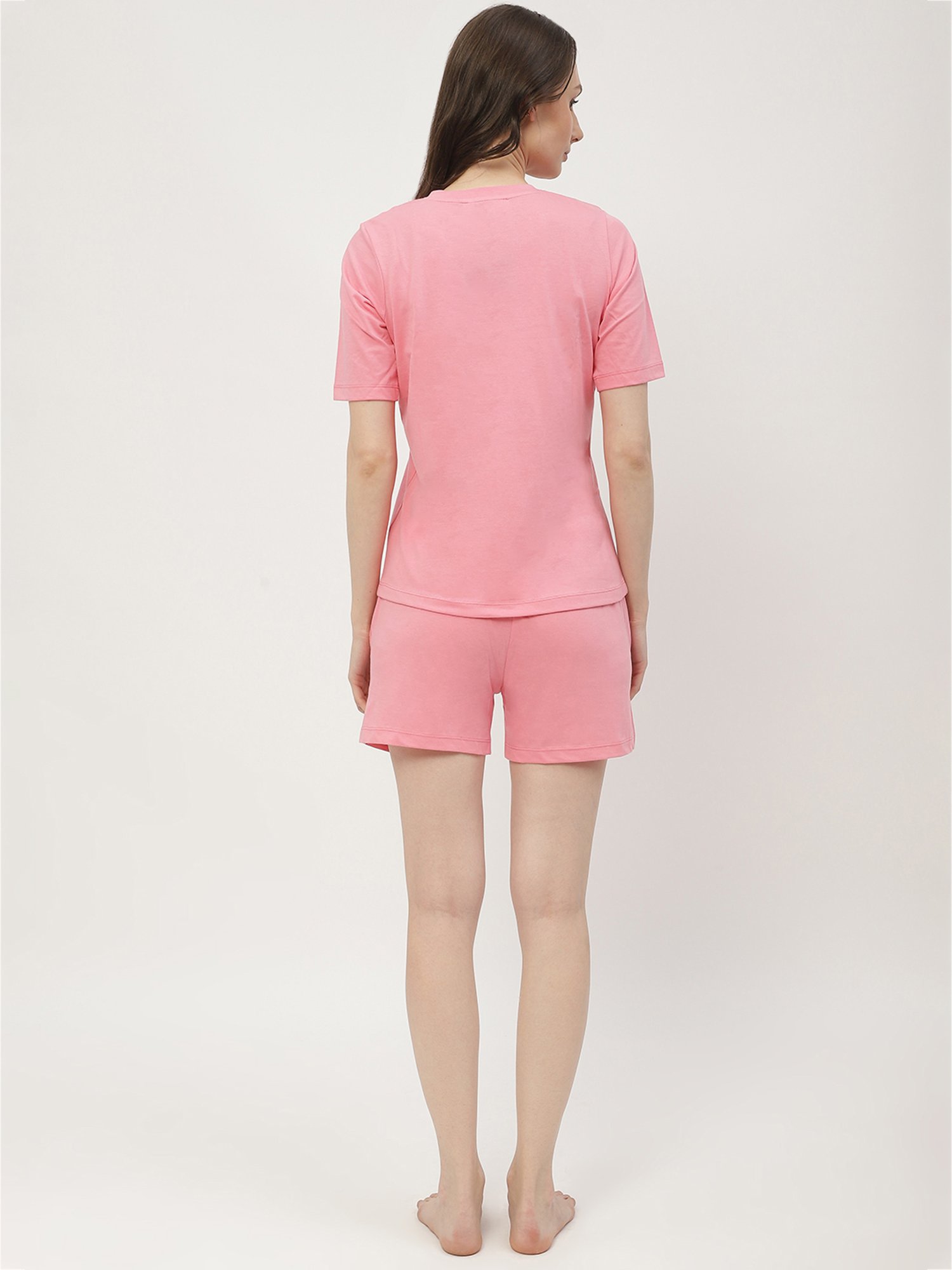 MADAME M Secret Pink Cotton Graphic Print T-Shirt With Shorts