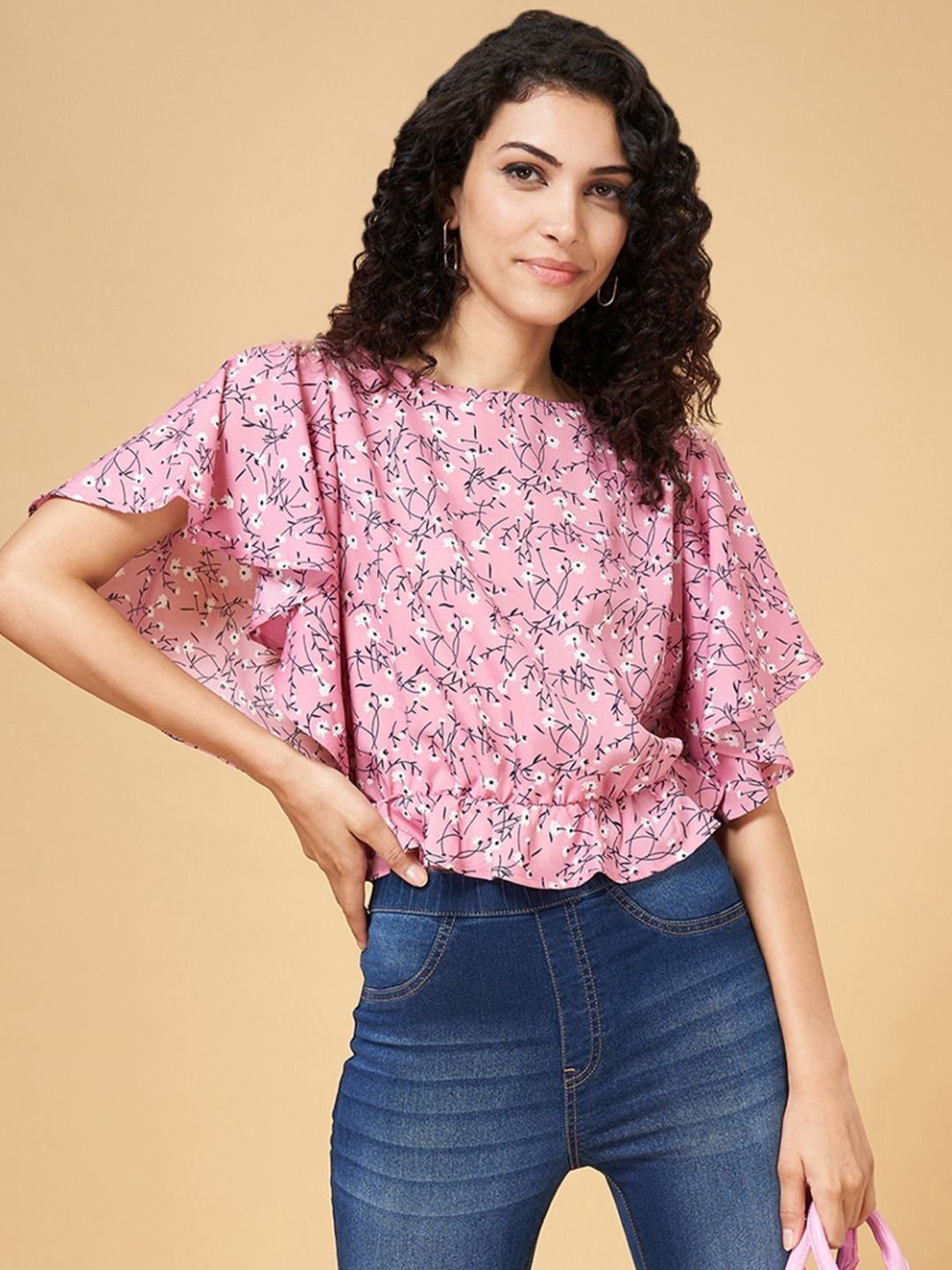 YU by Pantaloons Pink Printed Top