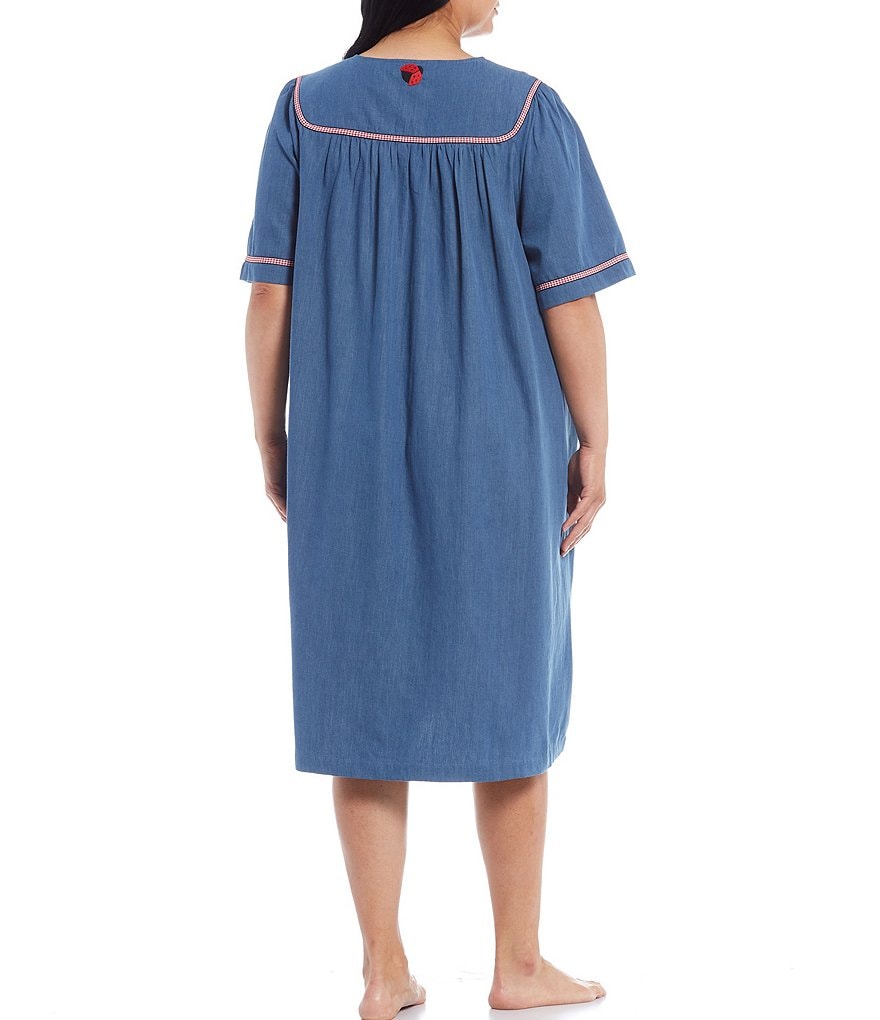 Kate Landry Plus Solid V-Neck Sleeve Midi Lounge Dress