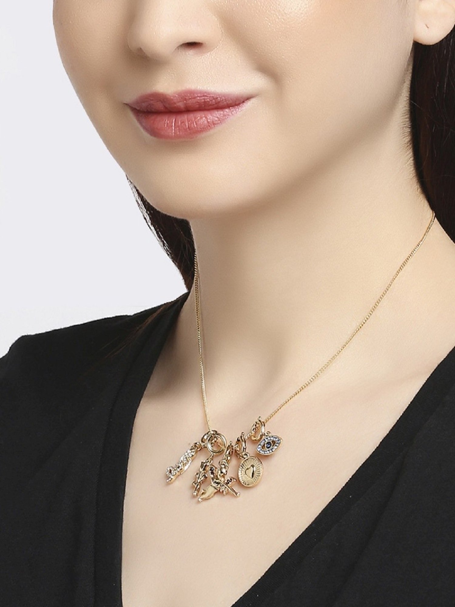 Oomph Gold Tone Evil Eye Charms Pendant Link Chain Necklace - Set of 5