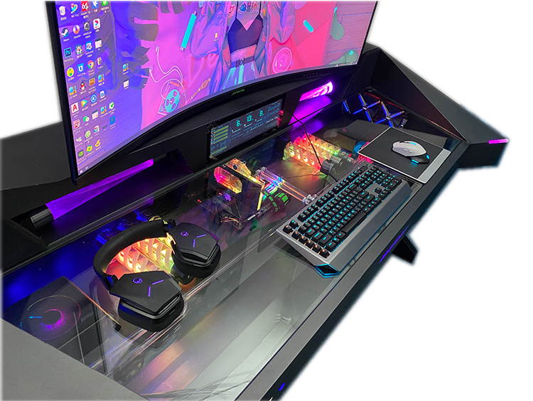 ALAMENGDA  Full Tower Computer Case All-in-one Desk Case Desk / DIY Cool Transparent Built-in MOD / Large Computer Case Table/With Small Secondary Screen