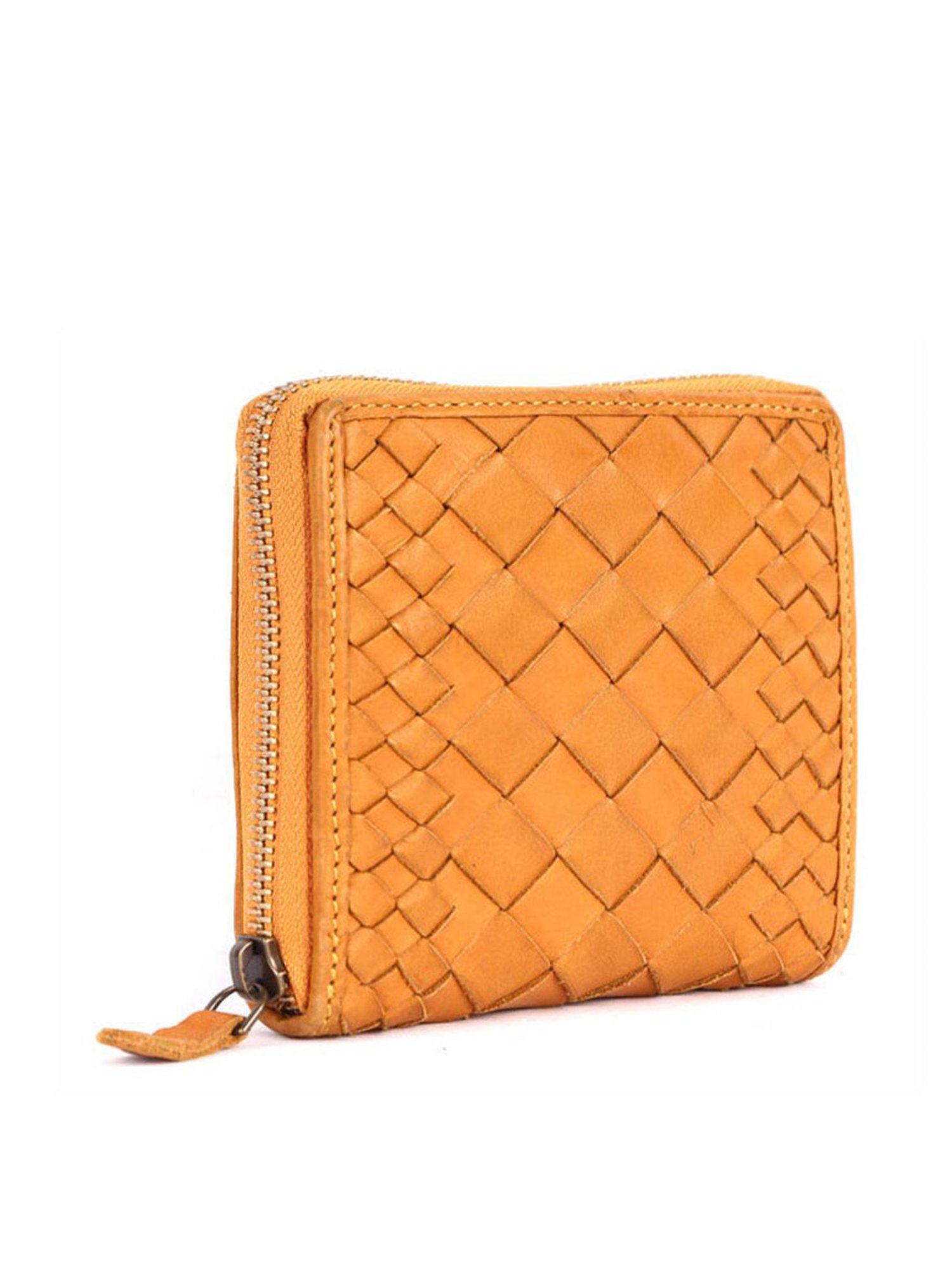 KOMPANERO Marquis Mustard Leather Textured Zip Around Wallet