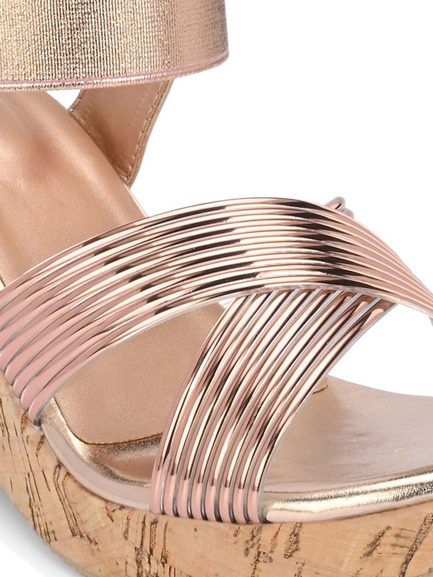 Clog London Women's Rose Gold Ankle Strap Wedges