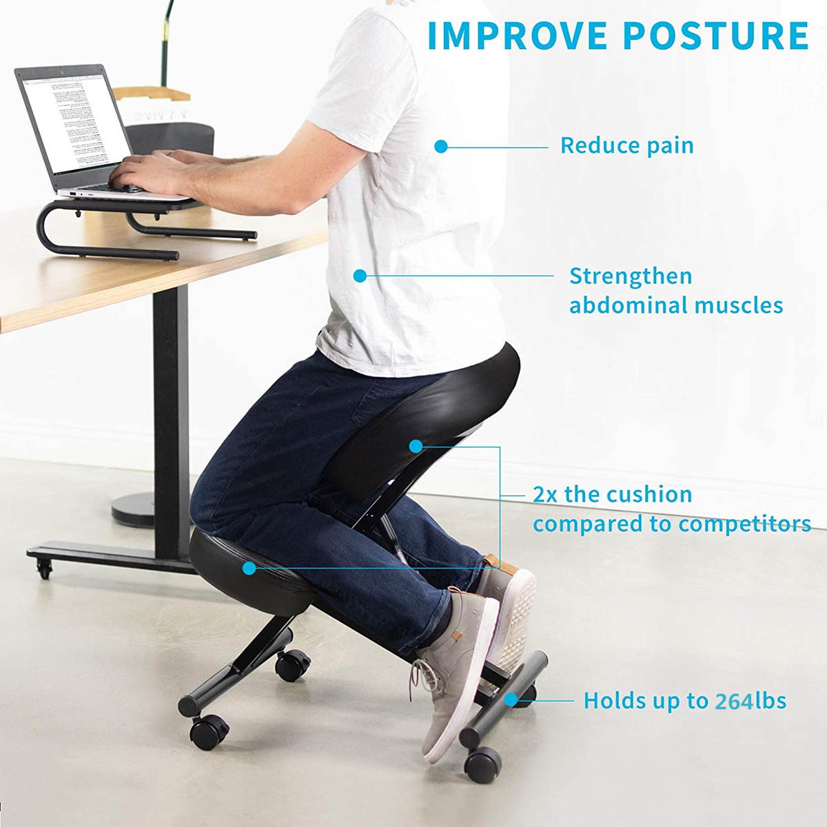 Ergonomic Kneeling Chair Adjustable Stool Beautify Hips Backbone Comfortable