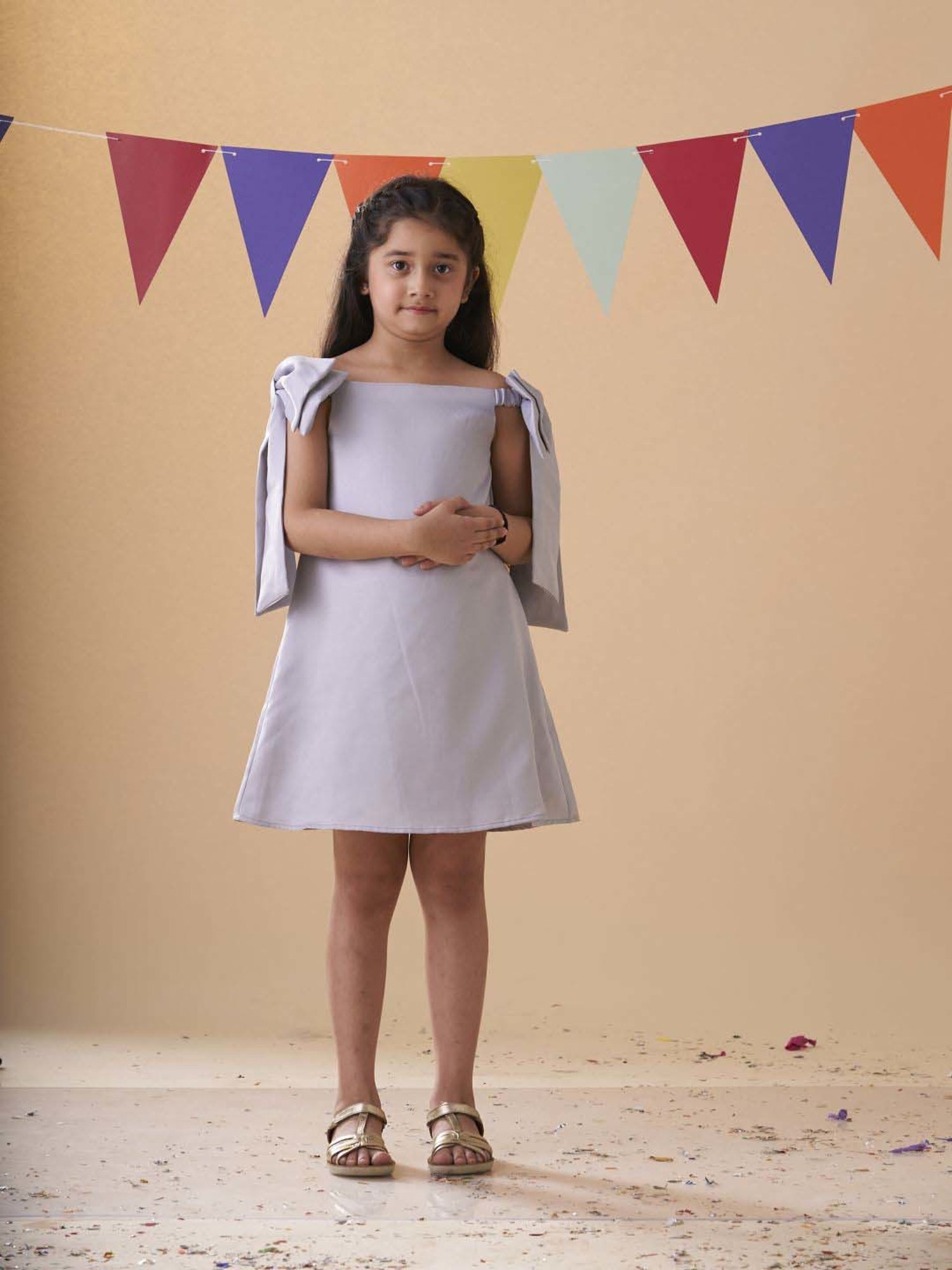 KidsDew Girls Grey Solid Casual Dresses