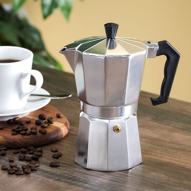 Home Basics 6 Cup Demitasse  Shot Aluminum Stovetop Espresso Maker, Grey