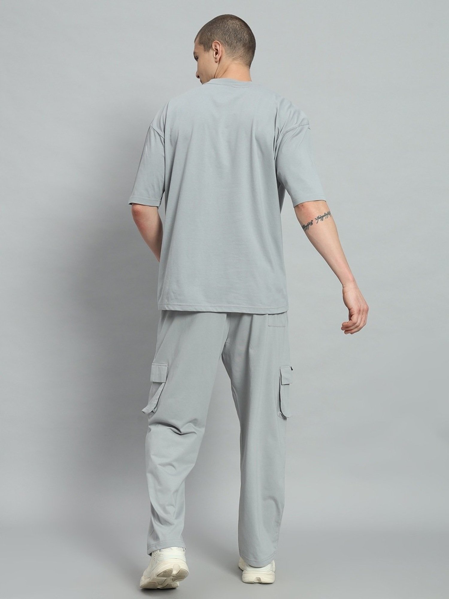 Griffel Grey Cotton Loose Fit Printed Co-Ord Set