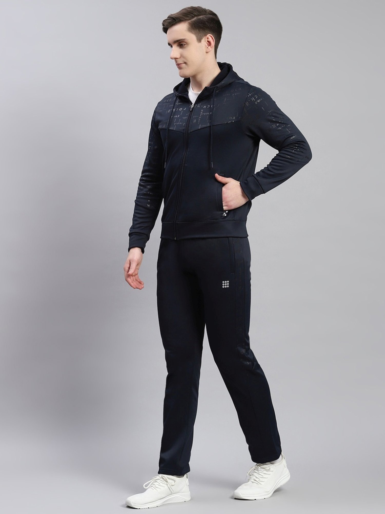 Rock.It Navy Blue Regular Fit Printed Tracksuits