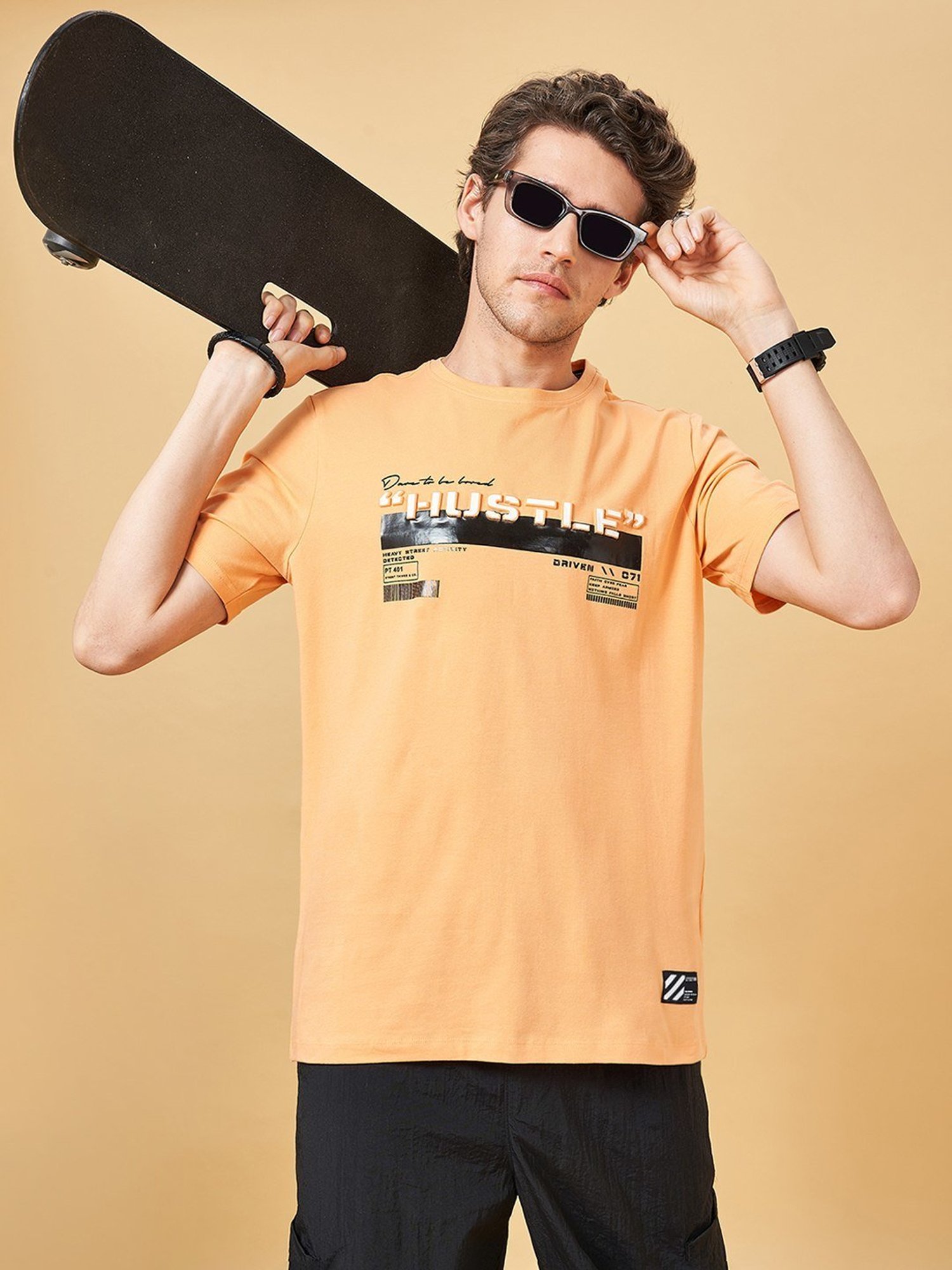 Street 808 By Pantaloons Peach Cobbler Regular Fit Printed T-Shirt