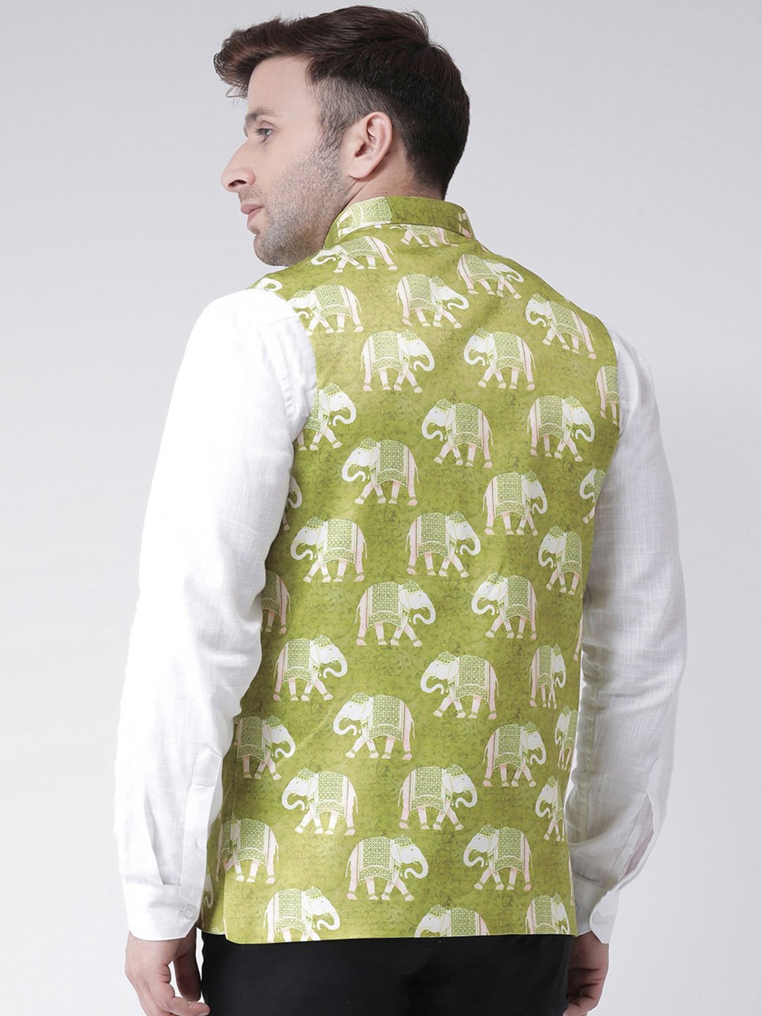 Hangup Plus Lime Green Regular Fit Printed Nehru Jacket