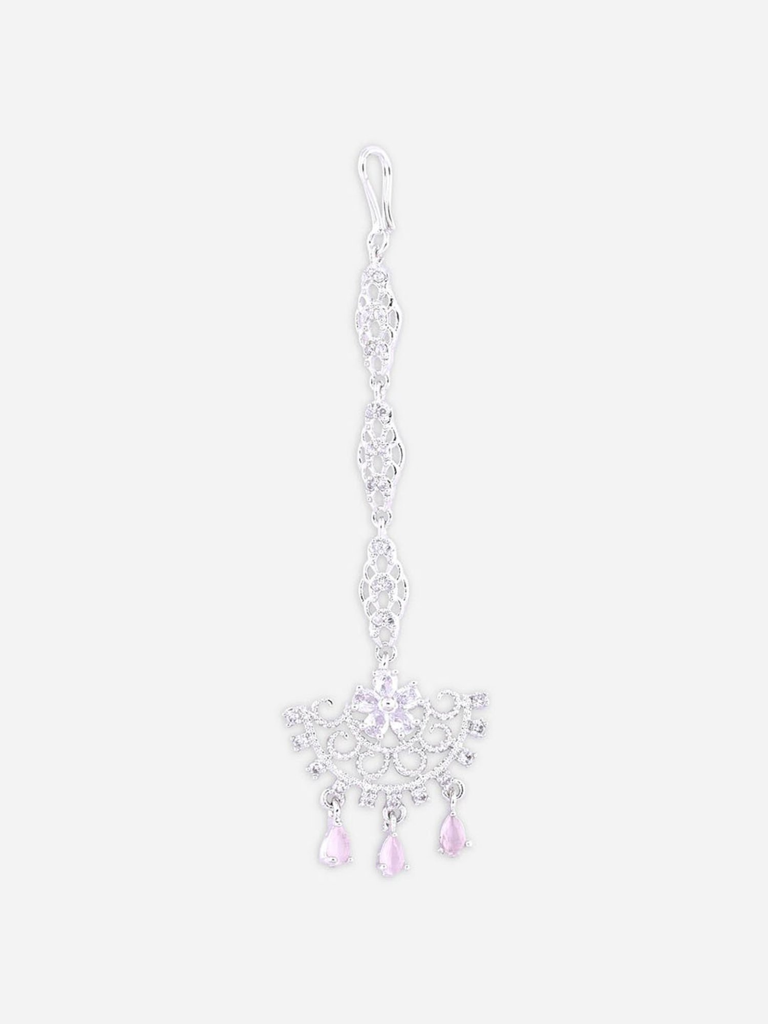 Fida American Diamond Silver-Plated Floral Maangtikka for Women