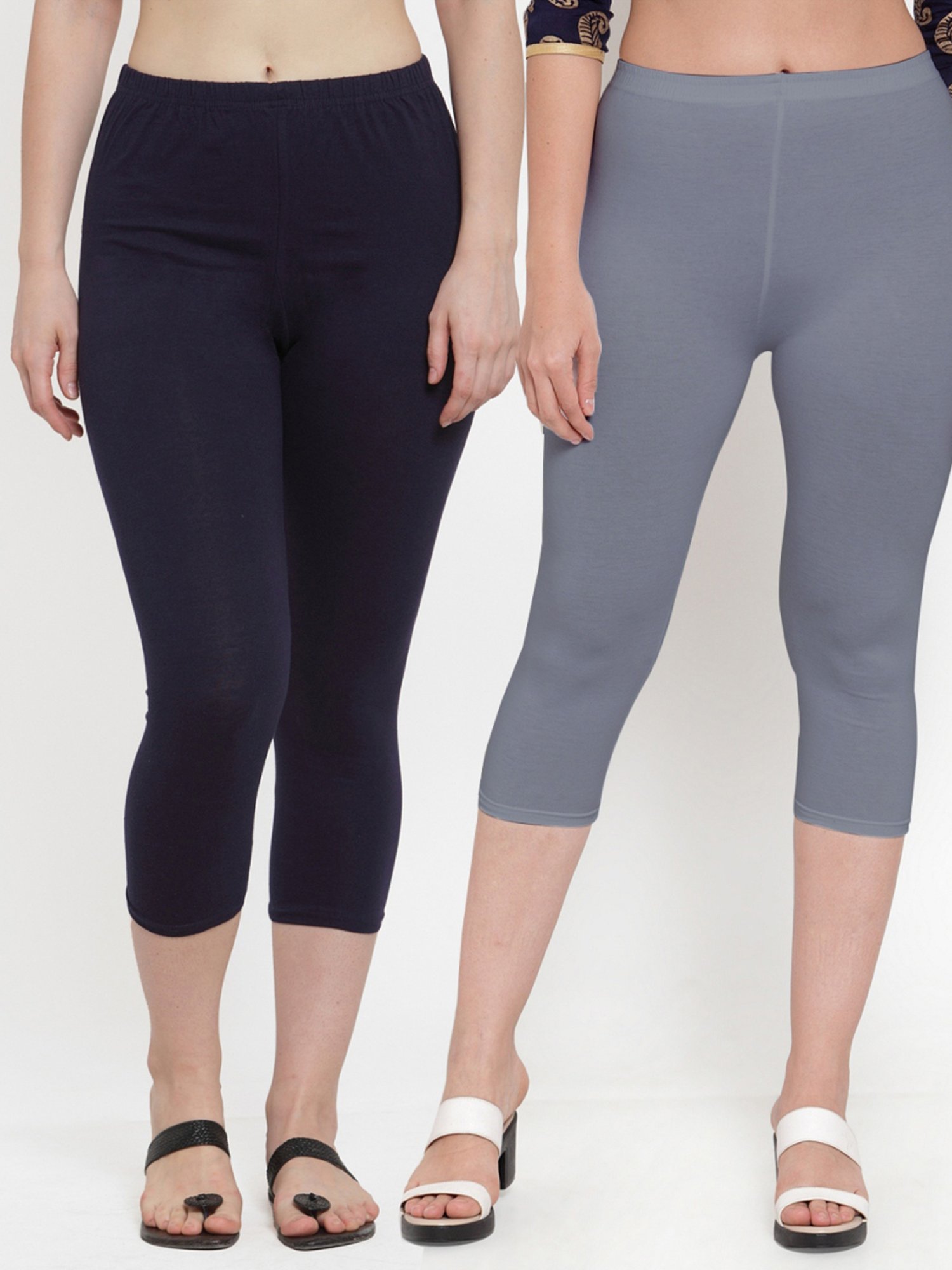 Gracit Grey & Navy Blue Mid Rise Capris - Pack Of 2