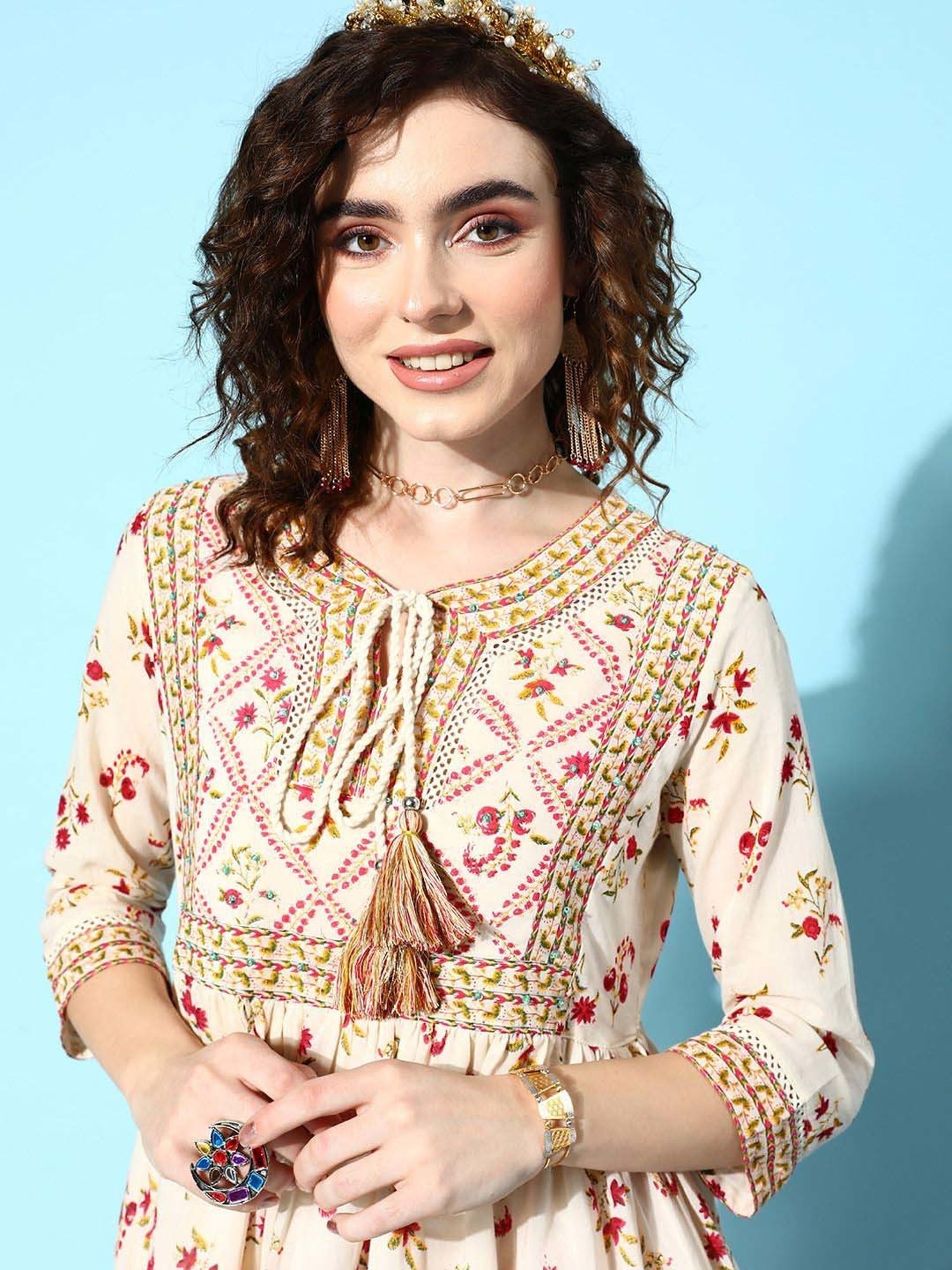 Ishin Off-White Printed Top