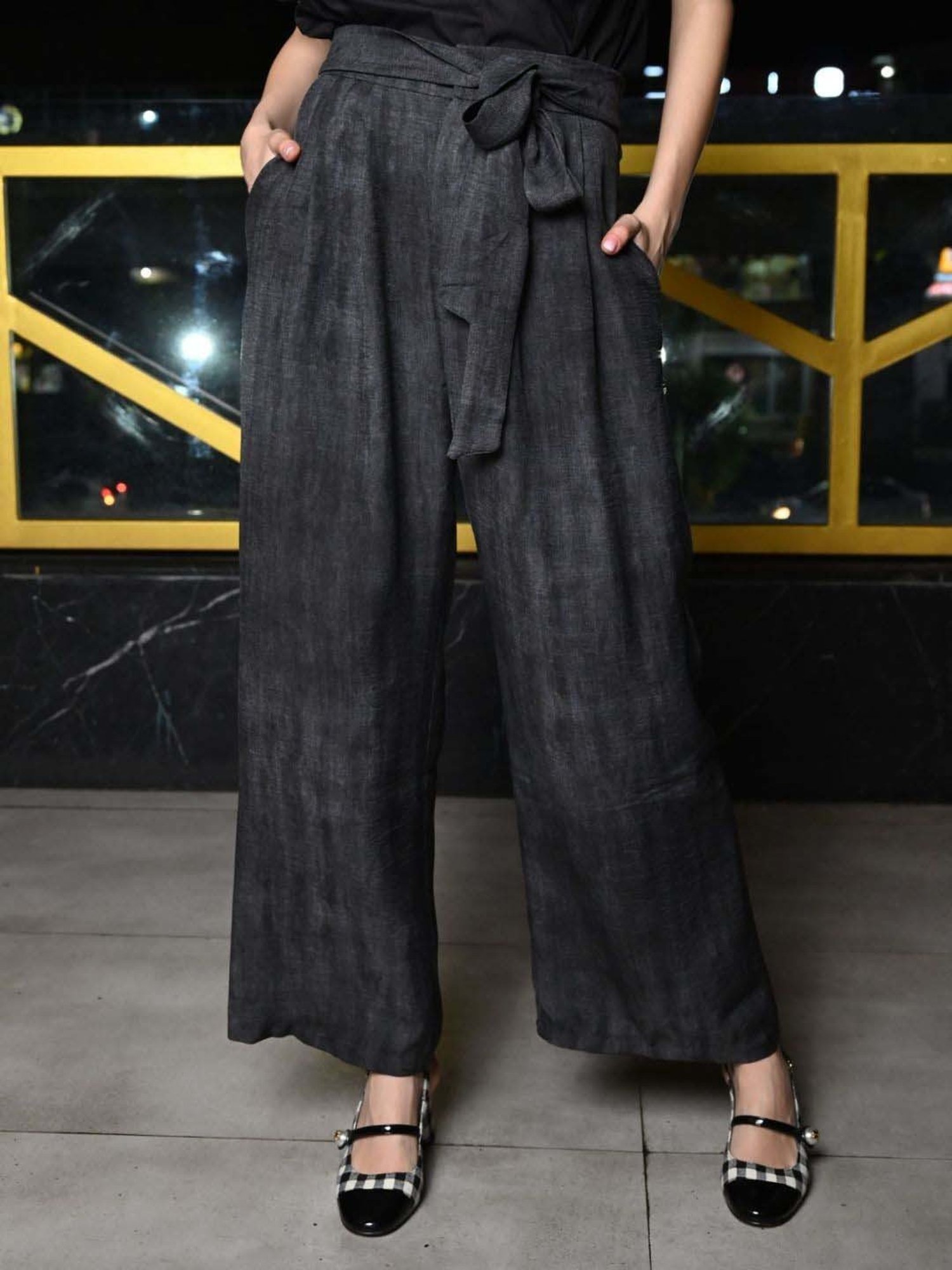 Odette Grey Printed Flared Pants