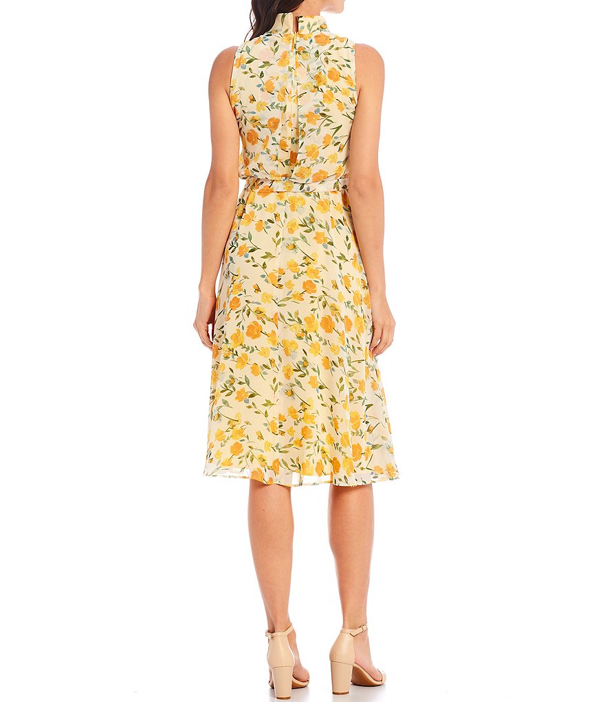 Multicolour Floral Print Split Neck Midi Dress