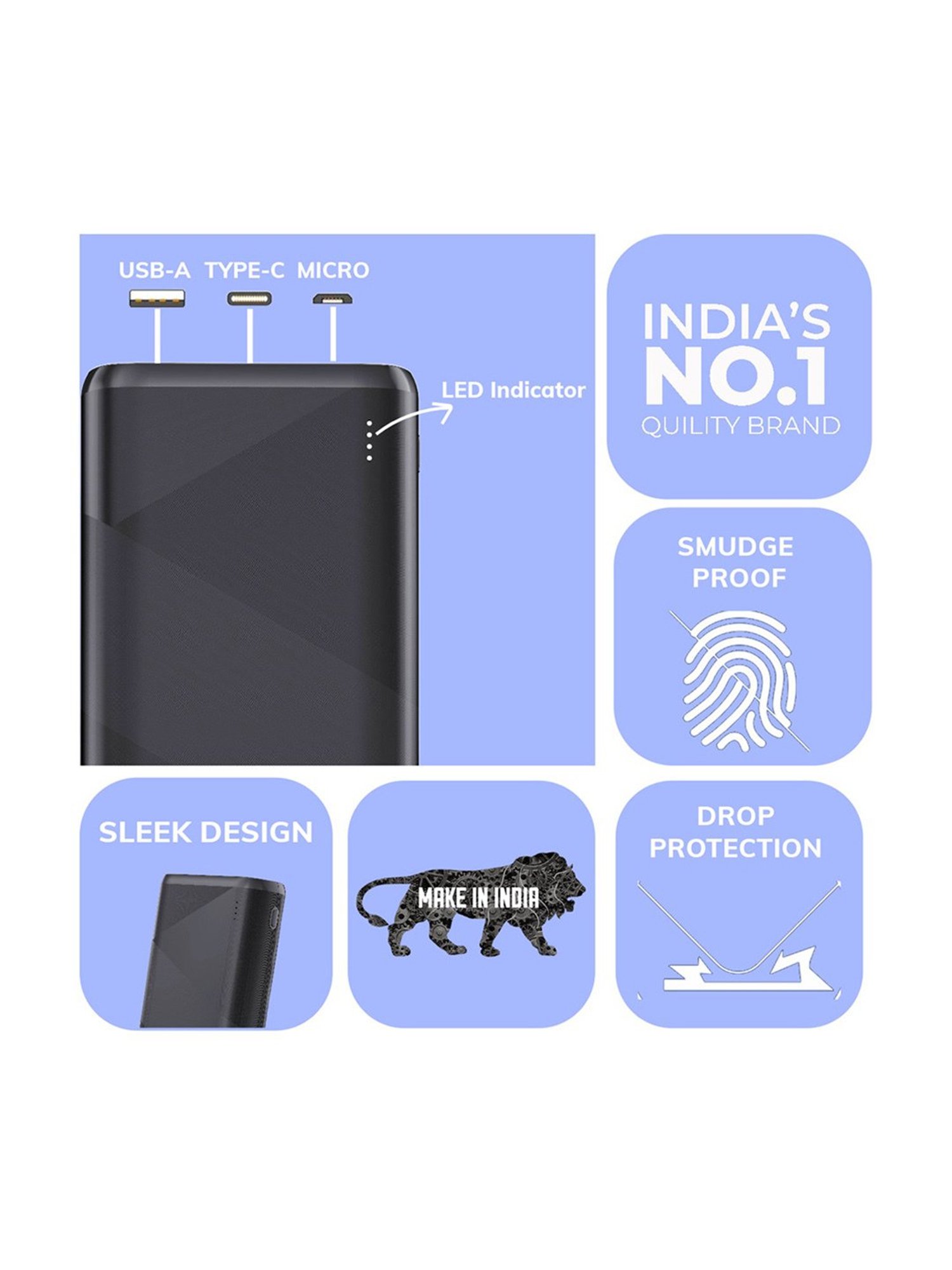 Onelife Power 09, 20000 mAh 22.5 Watt Quick Charge Power Bank (Black)