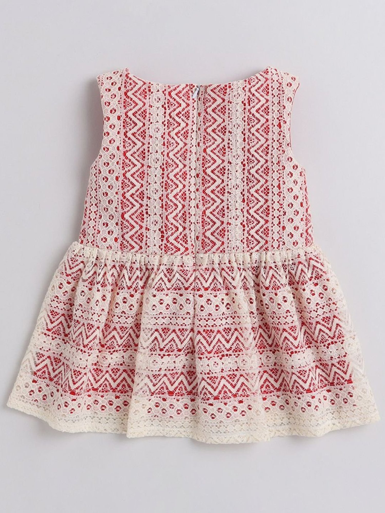 Many Frocks Kids Cream & Red Embroidered Dress