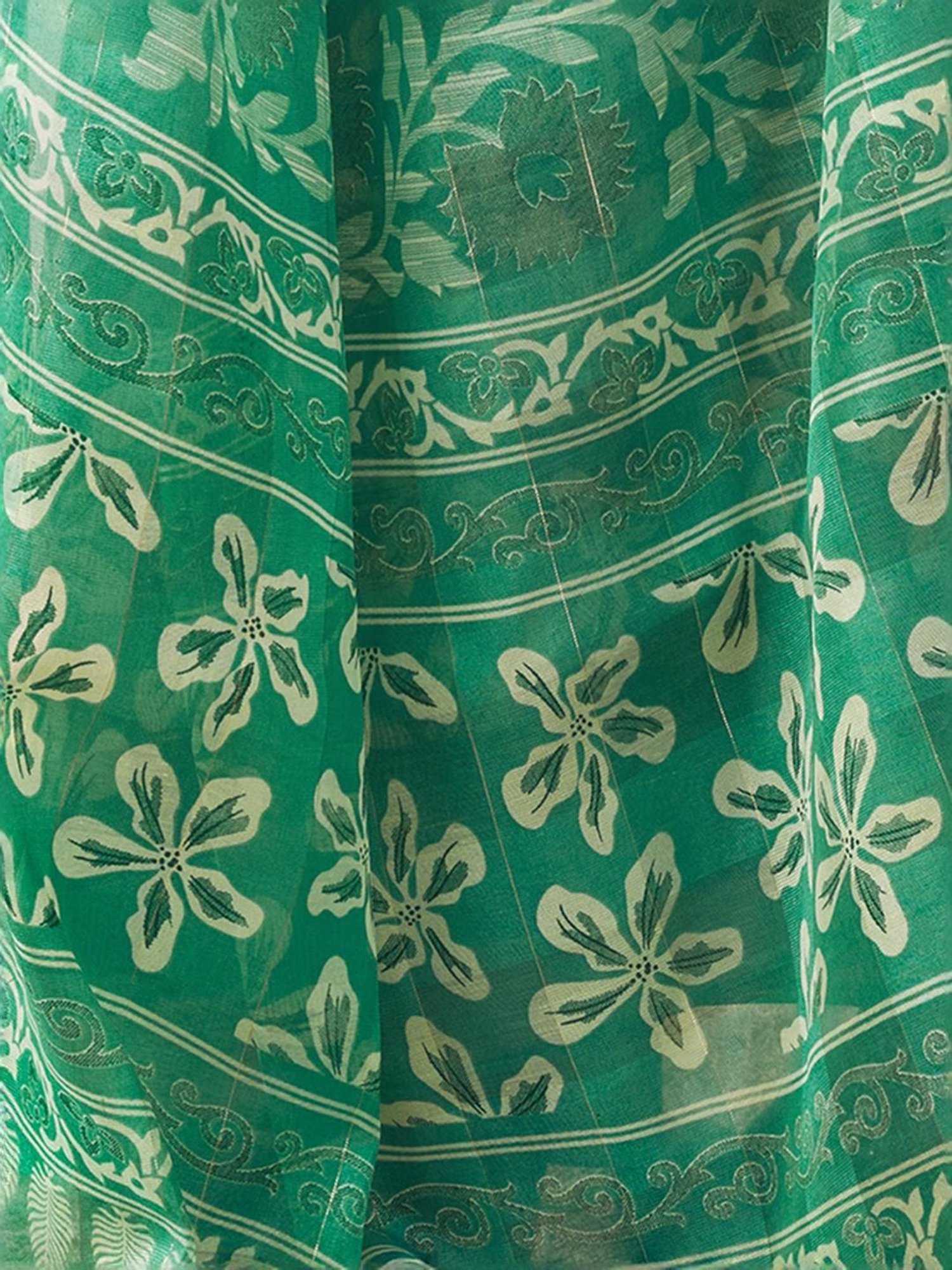 Satrani Green Floral Print Saree With Unstitched Blouse