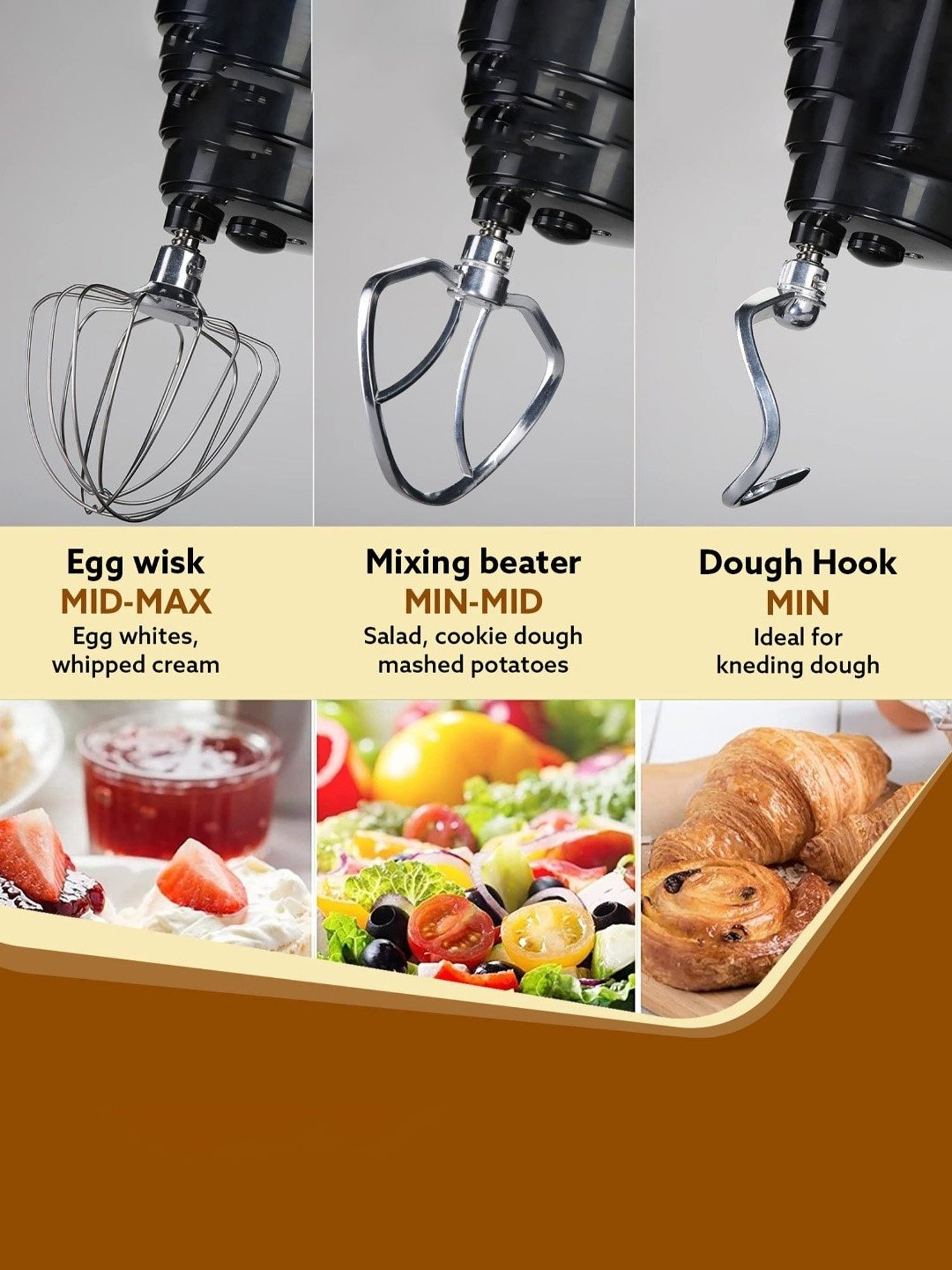 Agaro Royal Stand Mixer 1000W with 8 Speed Setting  I Includes Whisking Cone 5.5 L (Black)