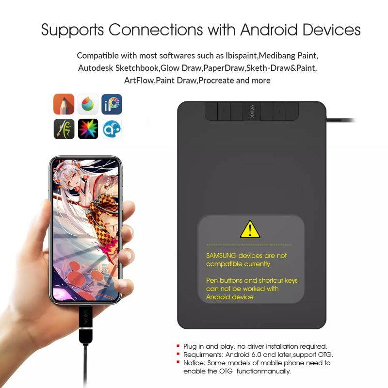 VK640 Graphic Tablet 6x4 inch Drawing Tablet Pen Tablet with Battery-Free Stylus for Android, Windows and Mac OS,Support Tilt Function