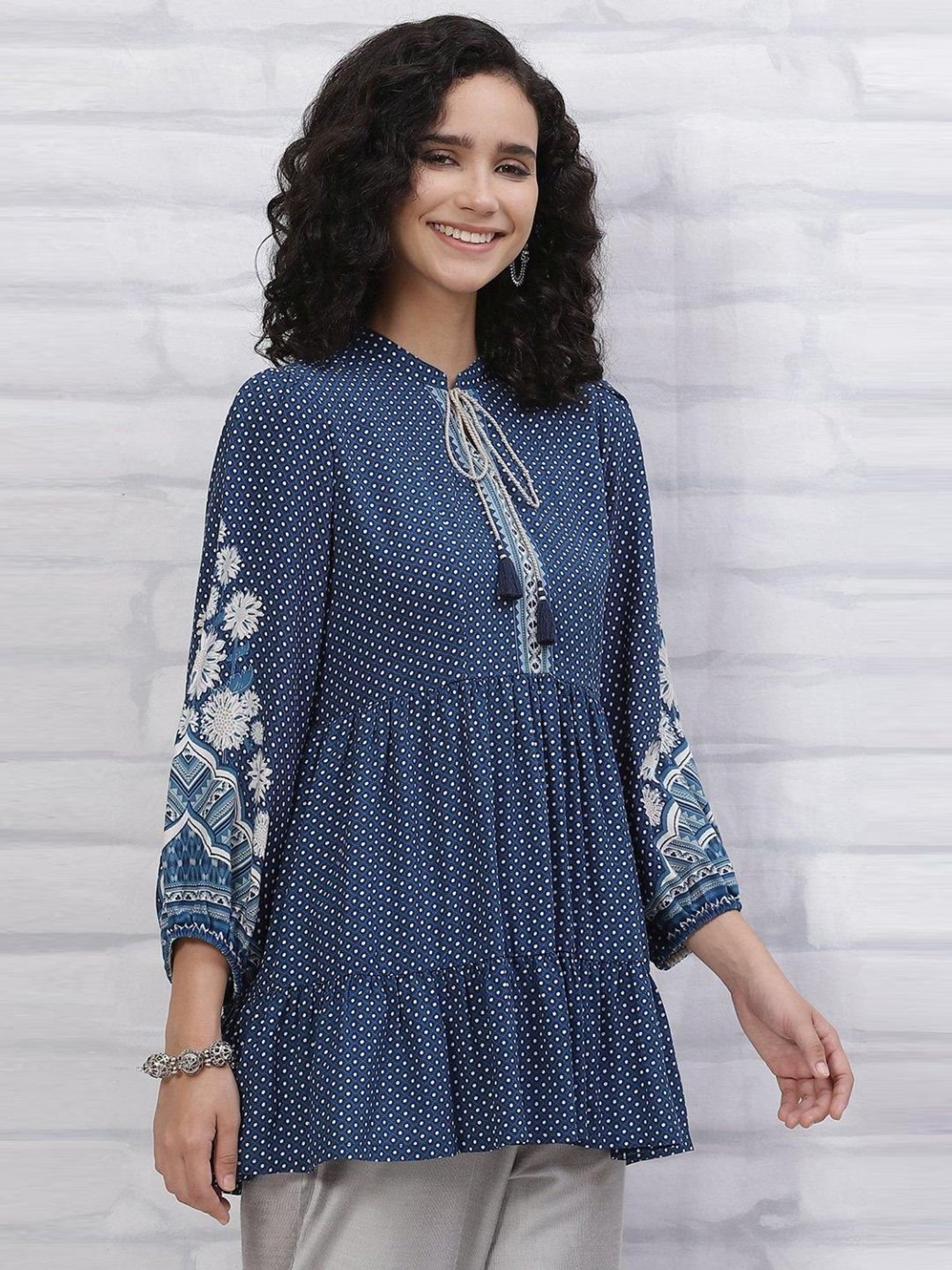 Rangriti Blue Printed Tunic