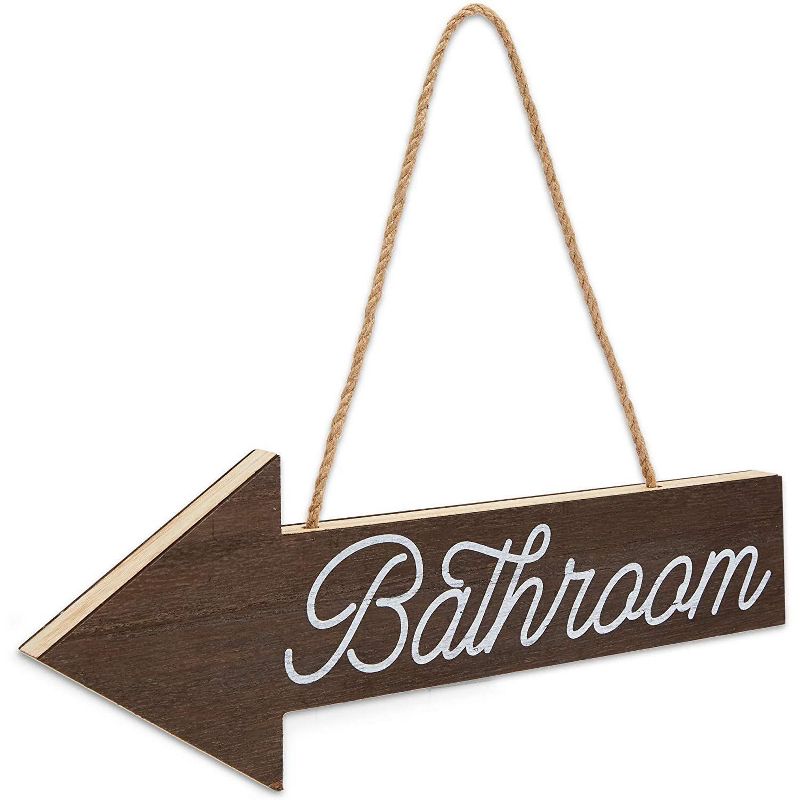 Farmlyn Creek Wooden Arrow Bathroom Sign, Hanging Rustic Wall D'ecor (15.5 x 5.5 Inches)