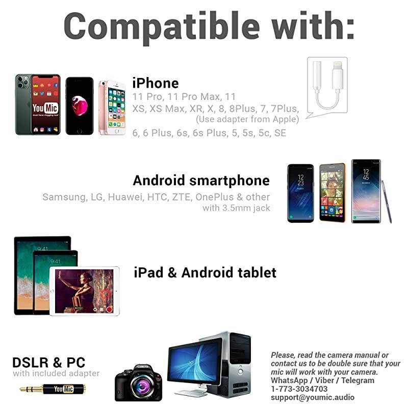 Lavalier Lapel Microphone for iPhone X 8 7 Plus 6 6s 5 5s iOSAndroid | Mini Lav Mic with Clip on