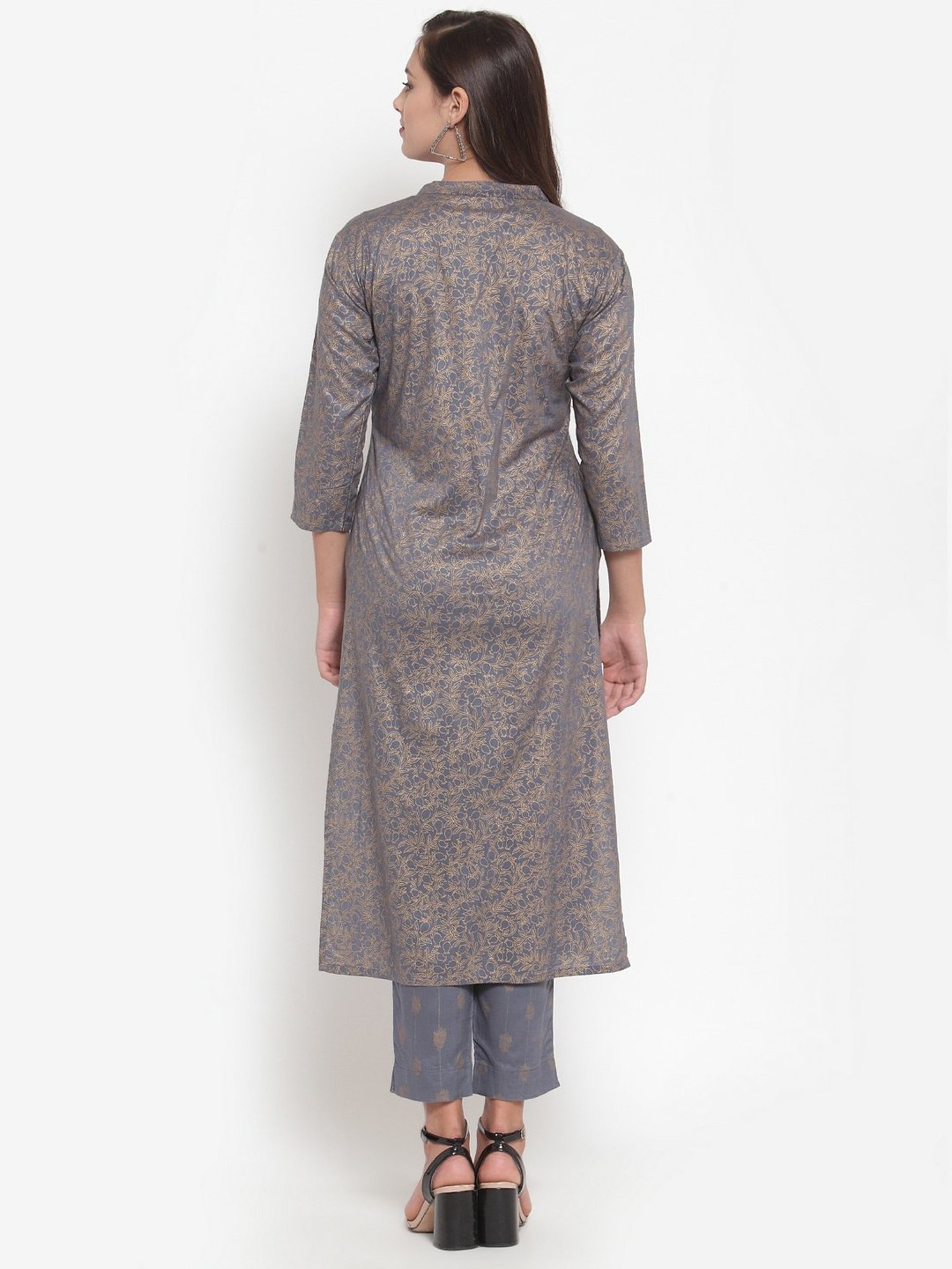 Indibelle Grey Printed Straight Kurta