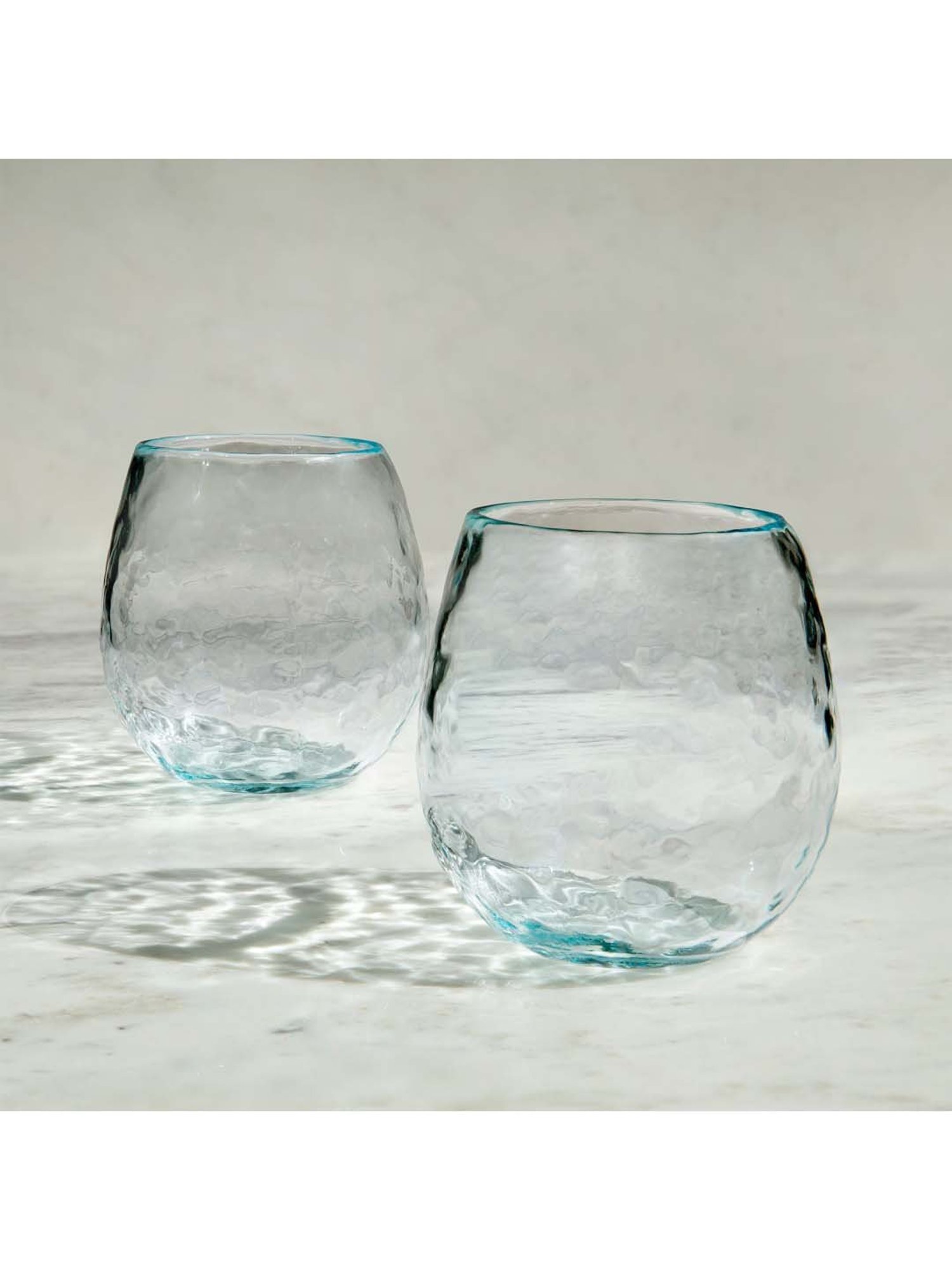 Ellementry 'Quoise' Blue & Transparent Glass Round-Shaped 9 cm Tumbler (0.35 L) - Set of 2