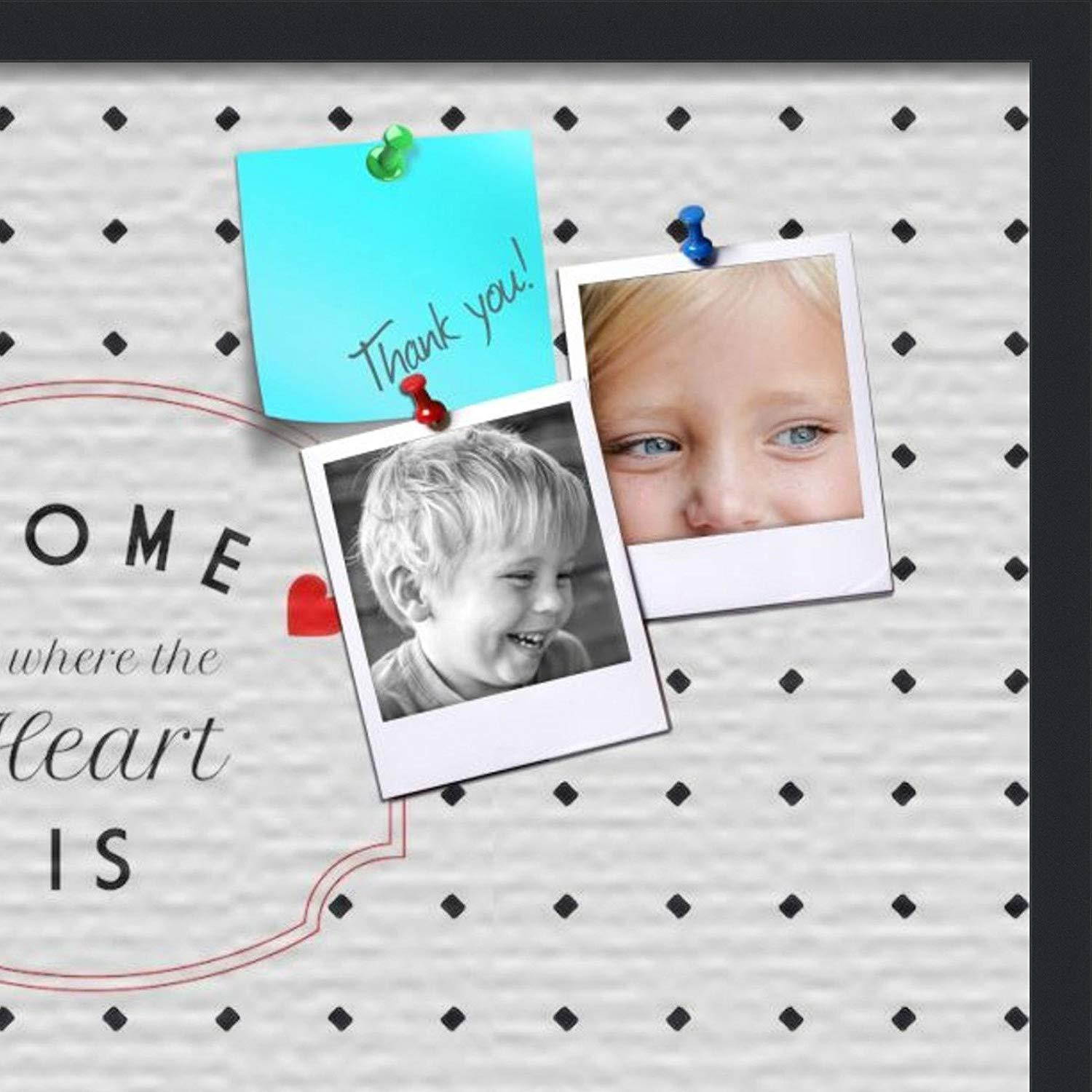 PinPix custom printed pin cork bulletin board made from canvas, Home Is Where The Heart Is 30x20 Inches (Completed Size) and framed in Satin Black (PinPix-Group-55)