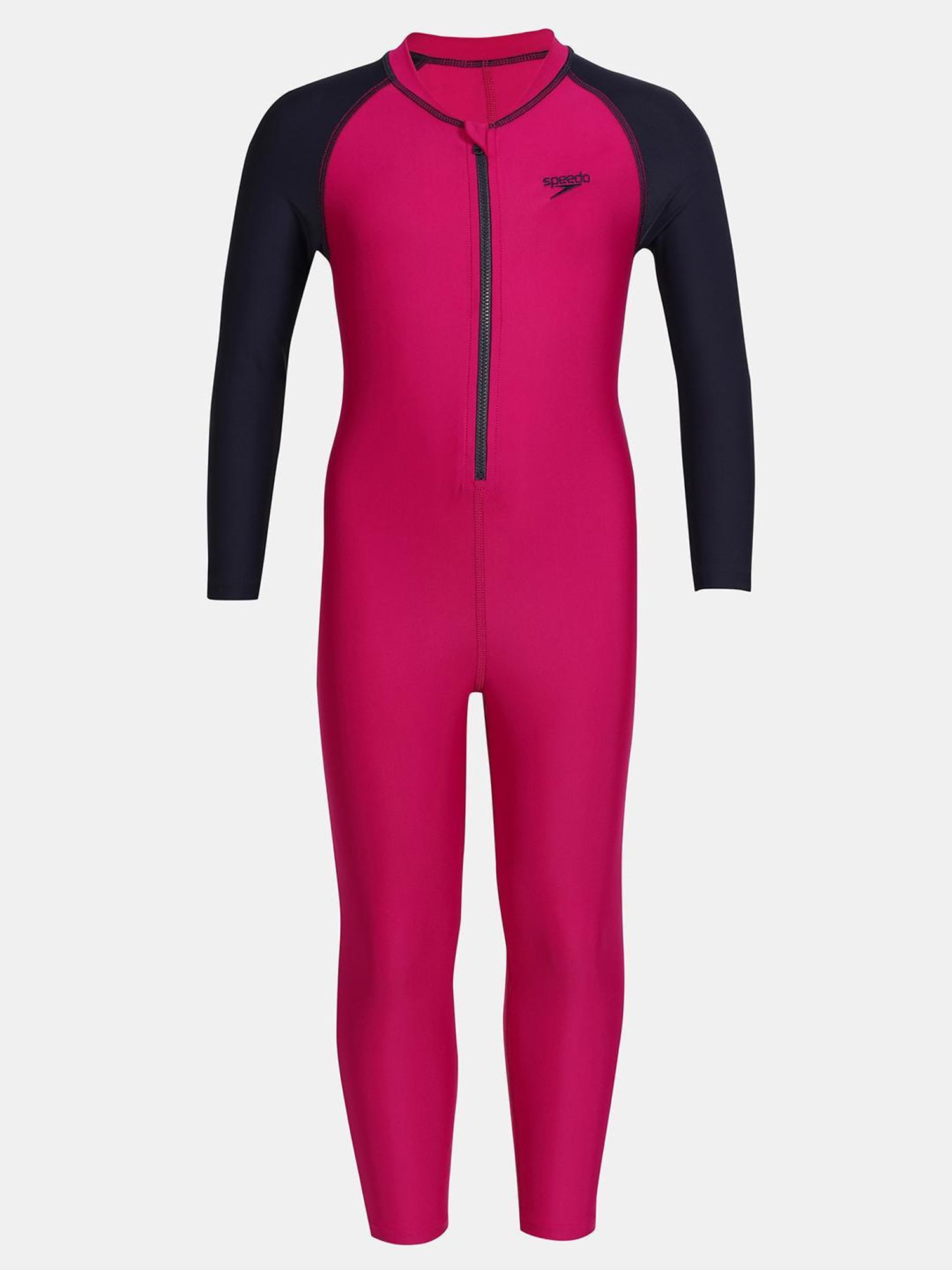 Speedo Kids Pink & Navy Color Block Full Sleeves Swimsuit