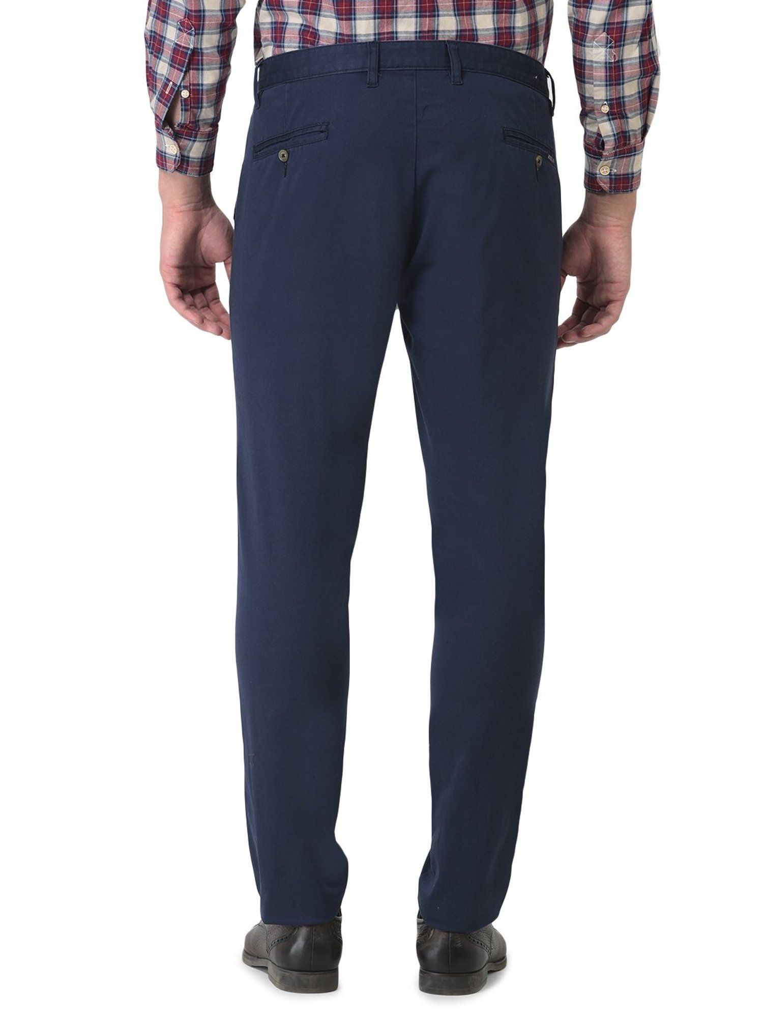 Woodland Navy Regular Fit Flat Front Trousers