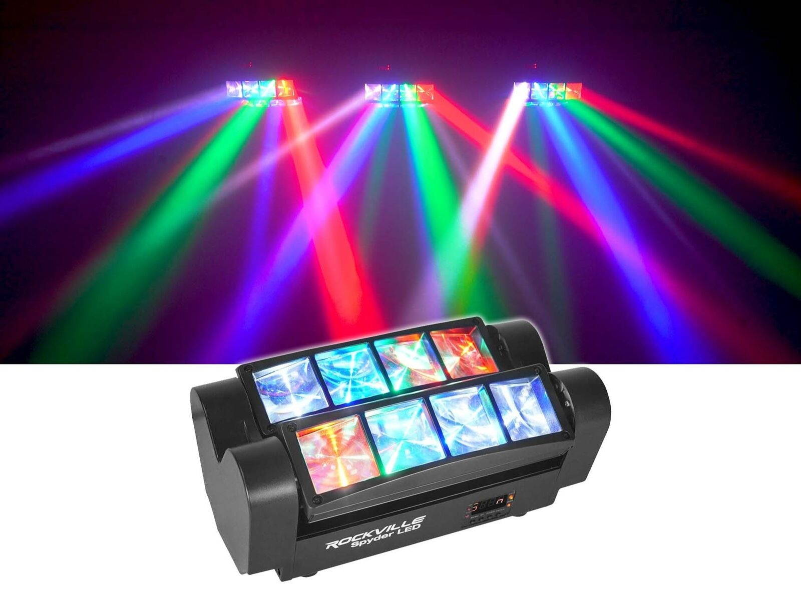 3) Rockville Spyder LED 8) Beam Moving Head Motorized DMX DJ/Party/Club Lights