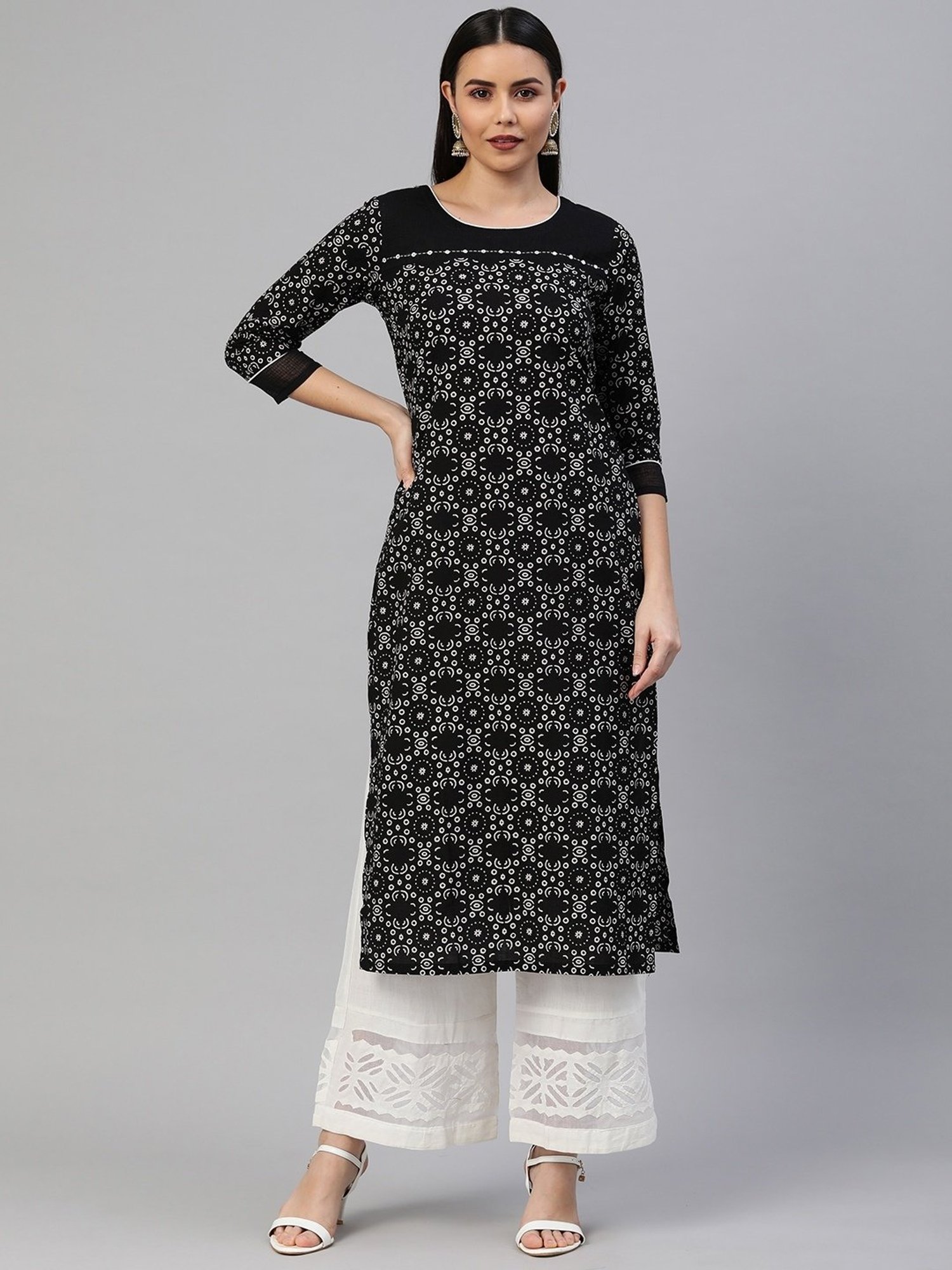 Kami Kubi Black Cotton Printed Straight Kurta