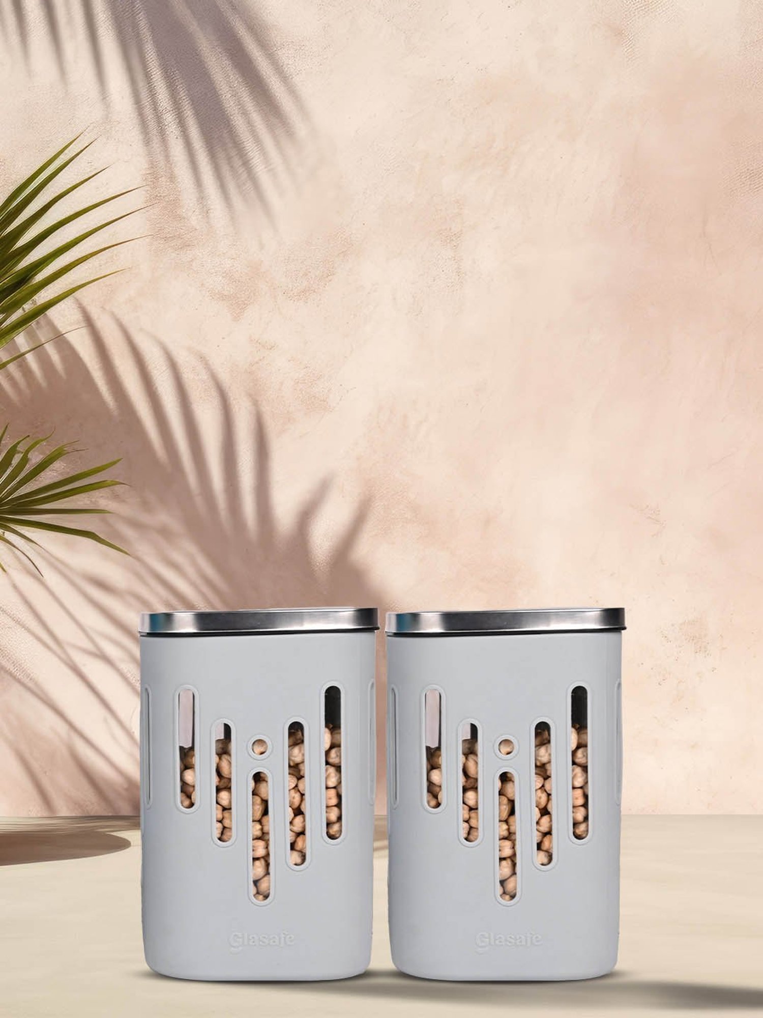 Glasafe 'O' Grip Slate Grey Borosilicate Containers - Set of 2 (1200ml)