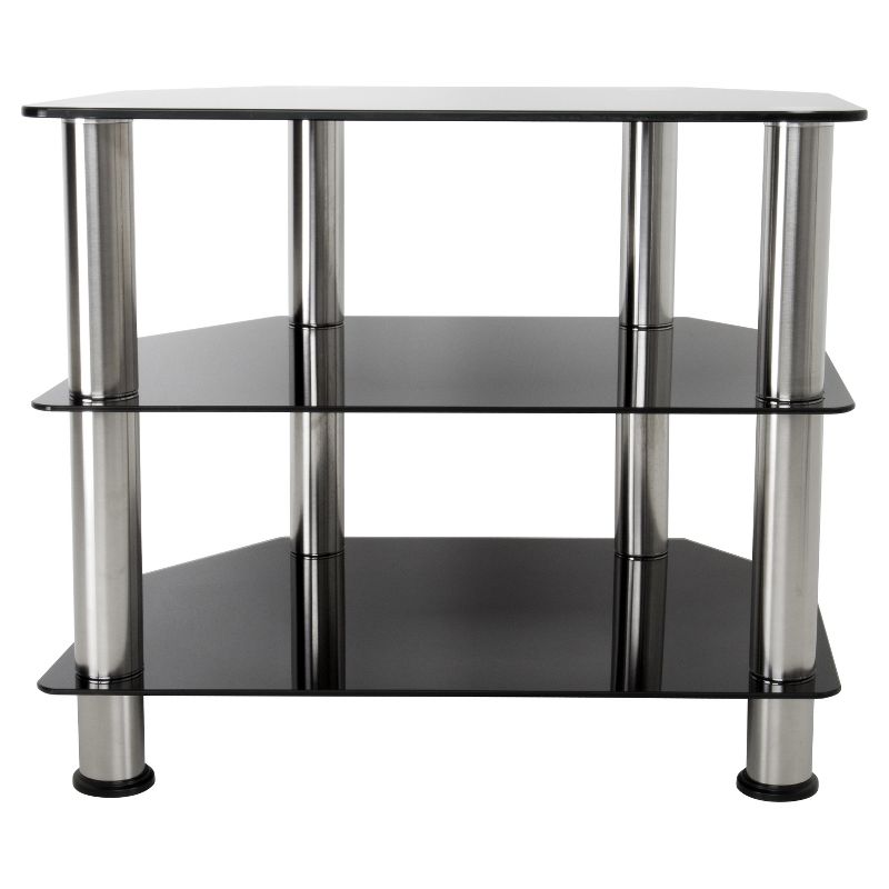 32" TV Stand with Glass Shelves - Silver/Black
